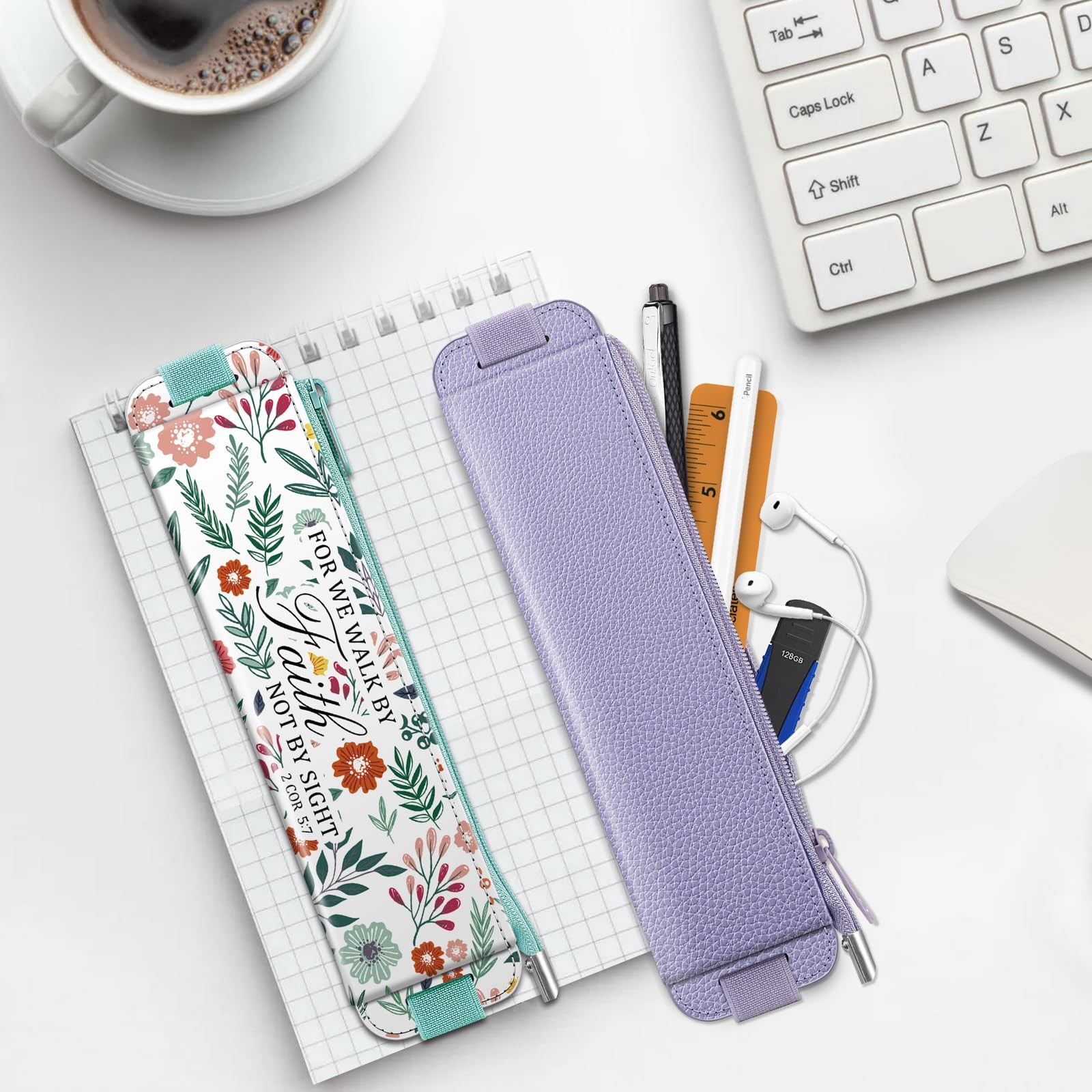 2-Pack Elastic Pen Holder for Notebook, Leather Pen Holder Stationery Zipper …