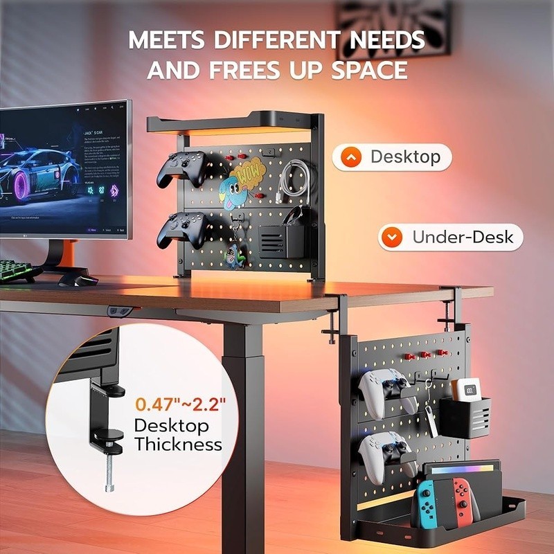 Magnetic Desk Pegboard Shelf Heavy Duty Clamp Adjustable Organizer Office Gaming