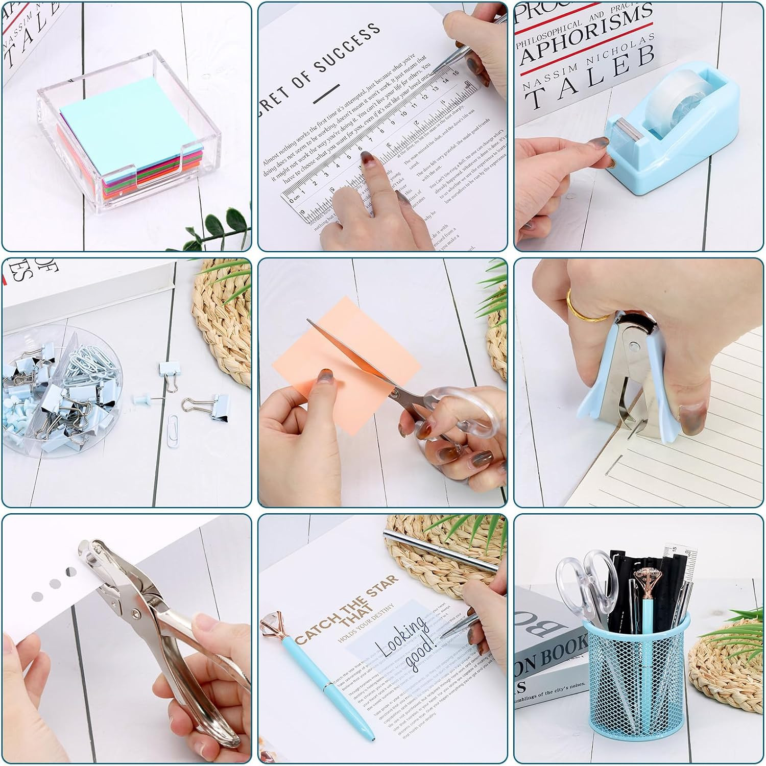 17 in 1 Blue Desk Organizers and Accessories Set, 3 Office Desk Supplies Storage