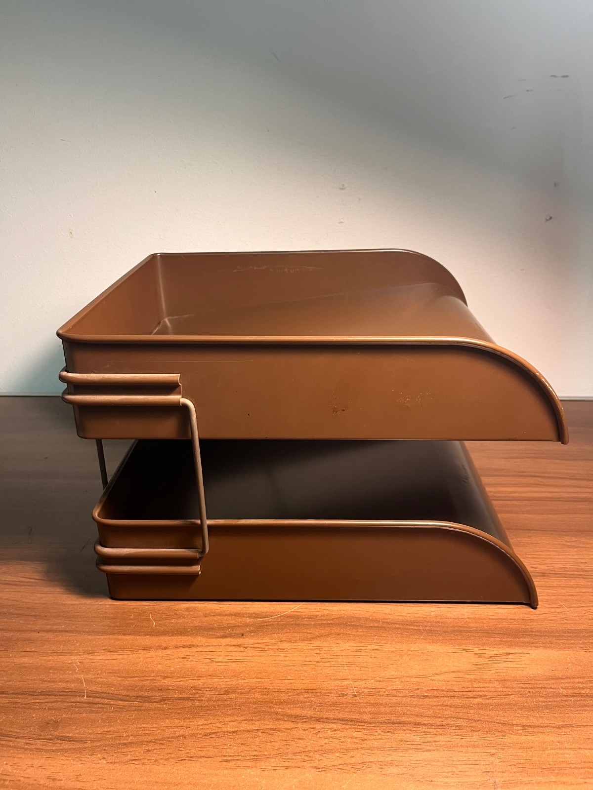 Vintage Globe-Wernicke 2 Tier Metal Paper Tray File Organizer Brown MCM