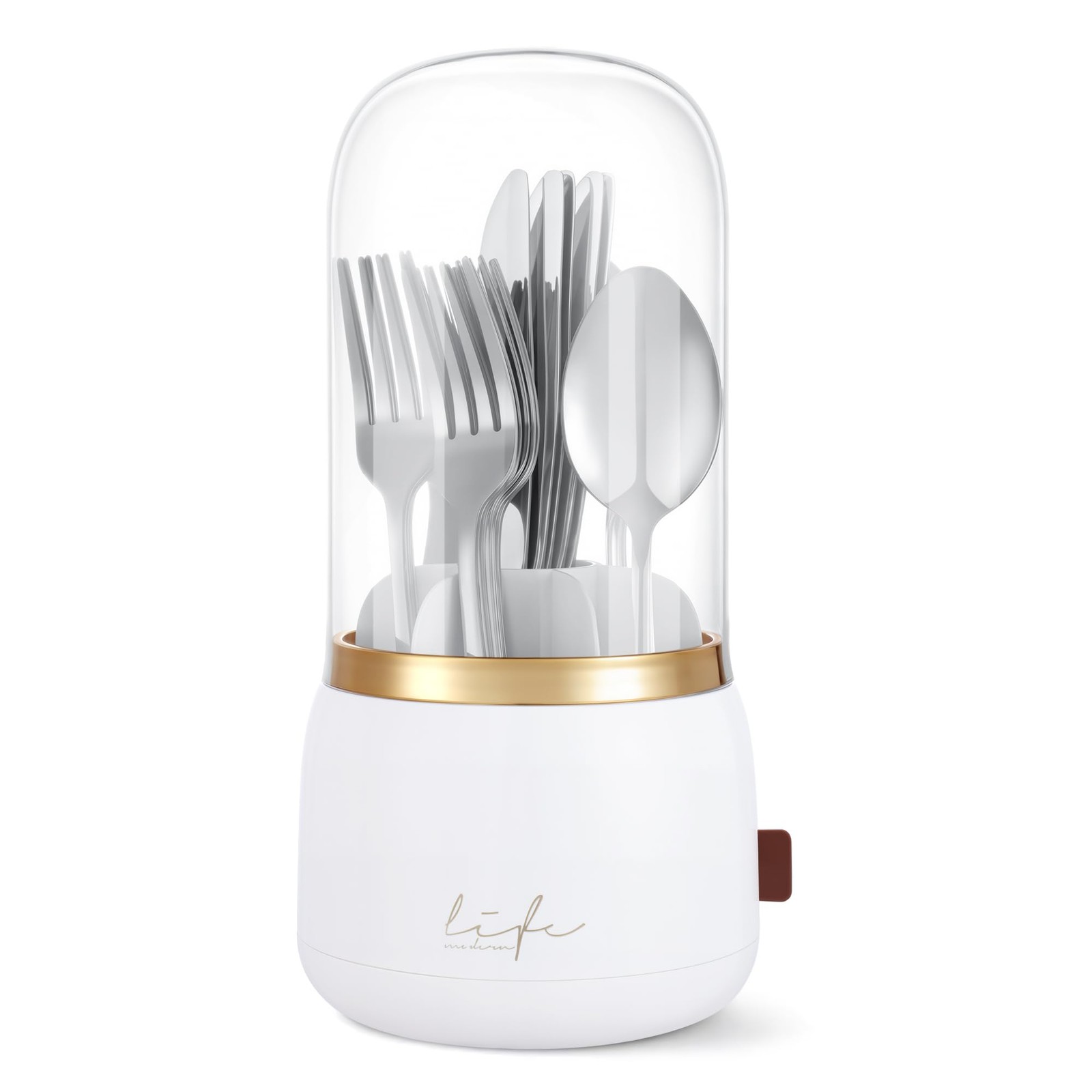 EXIN DECHEN 360° Rotation Silverware Organizer for Kitchen White
