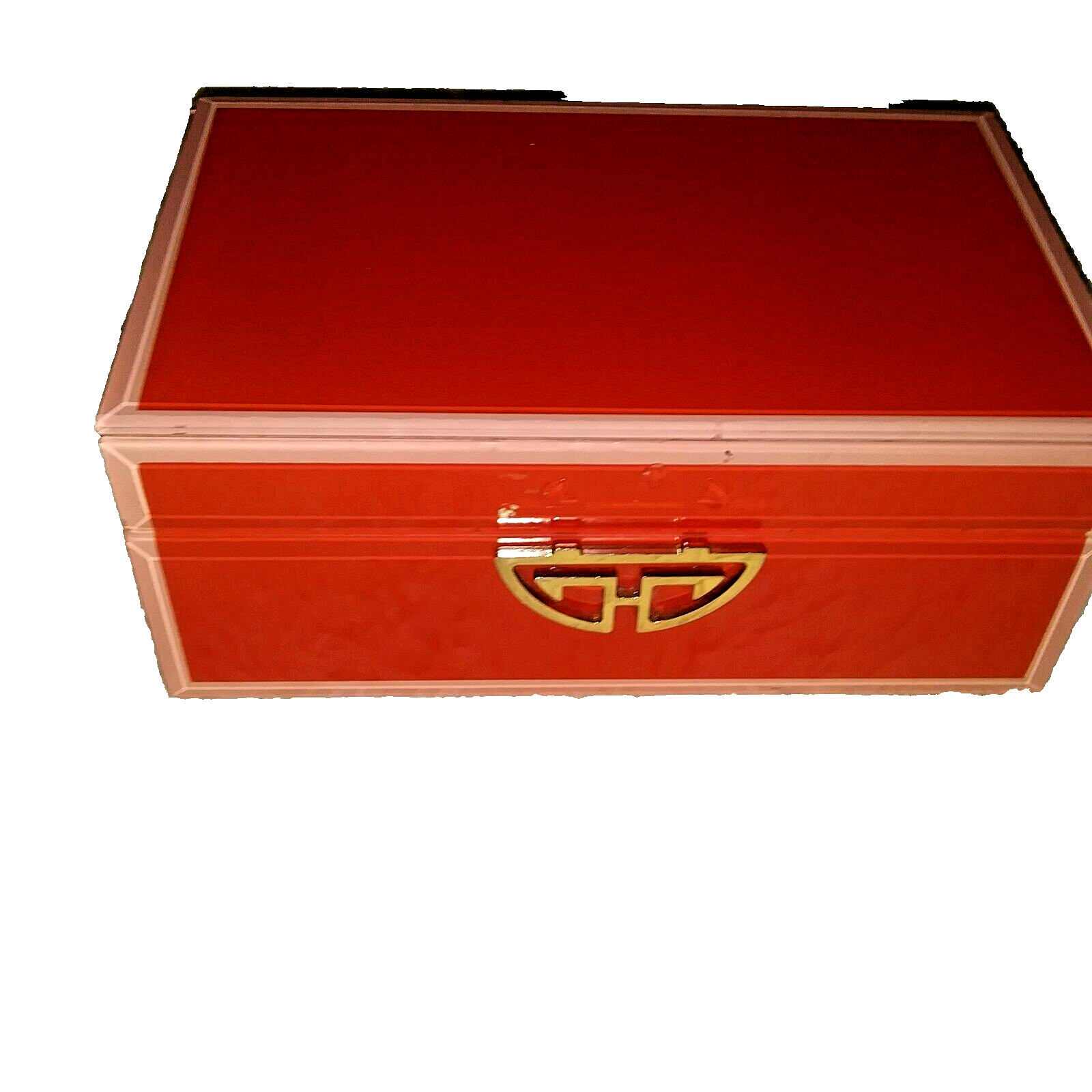 Asian Red Lacquer Jewelry Box Velvet Lining