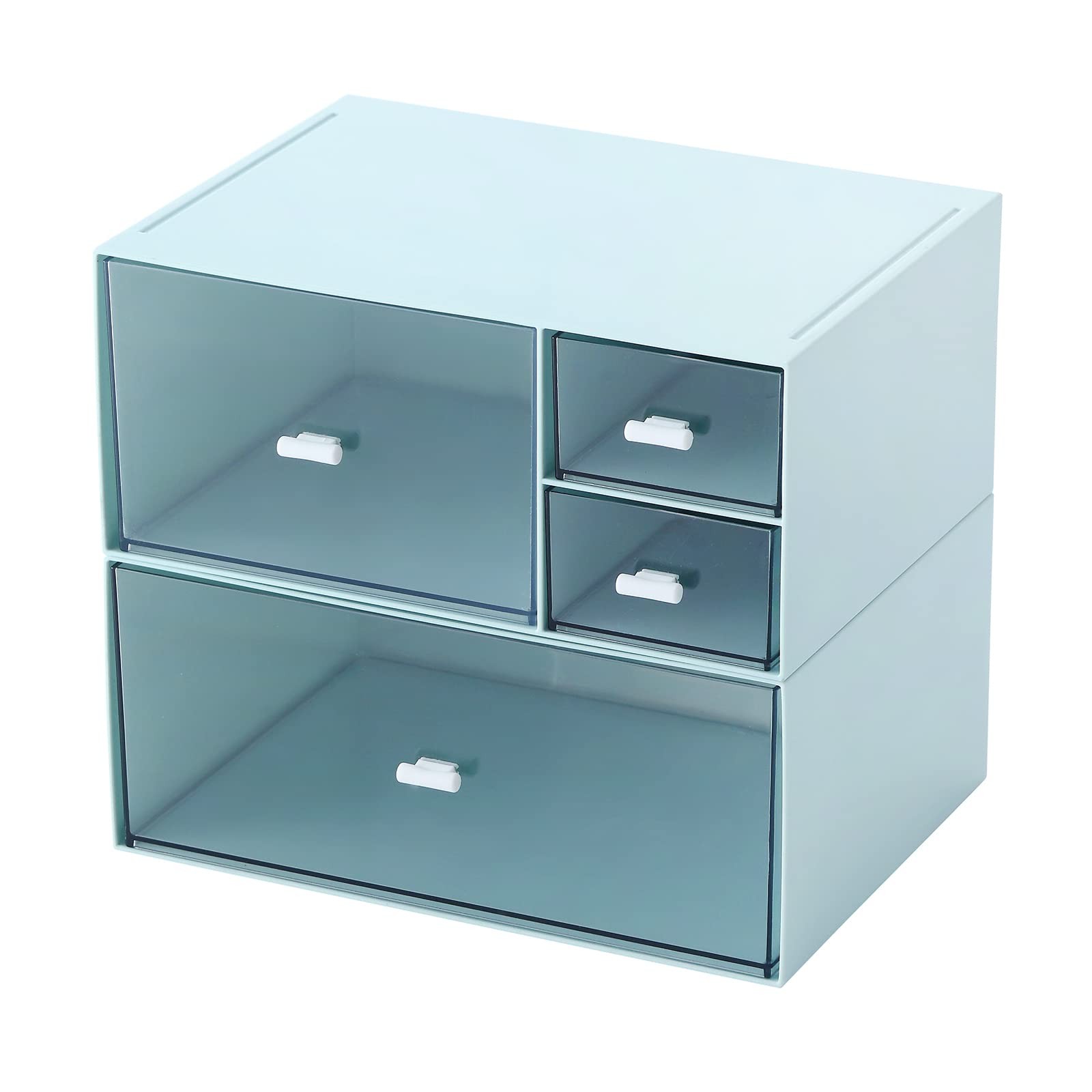 Marknor Desk Organizer with 4 Drawers, Makeup Organizer, Plastic Blue