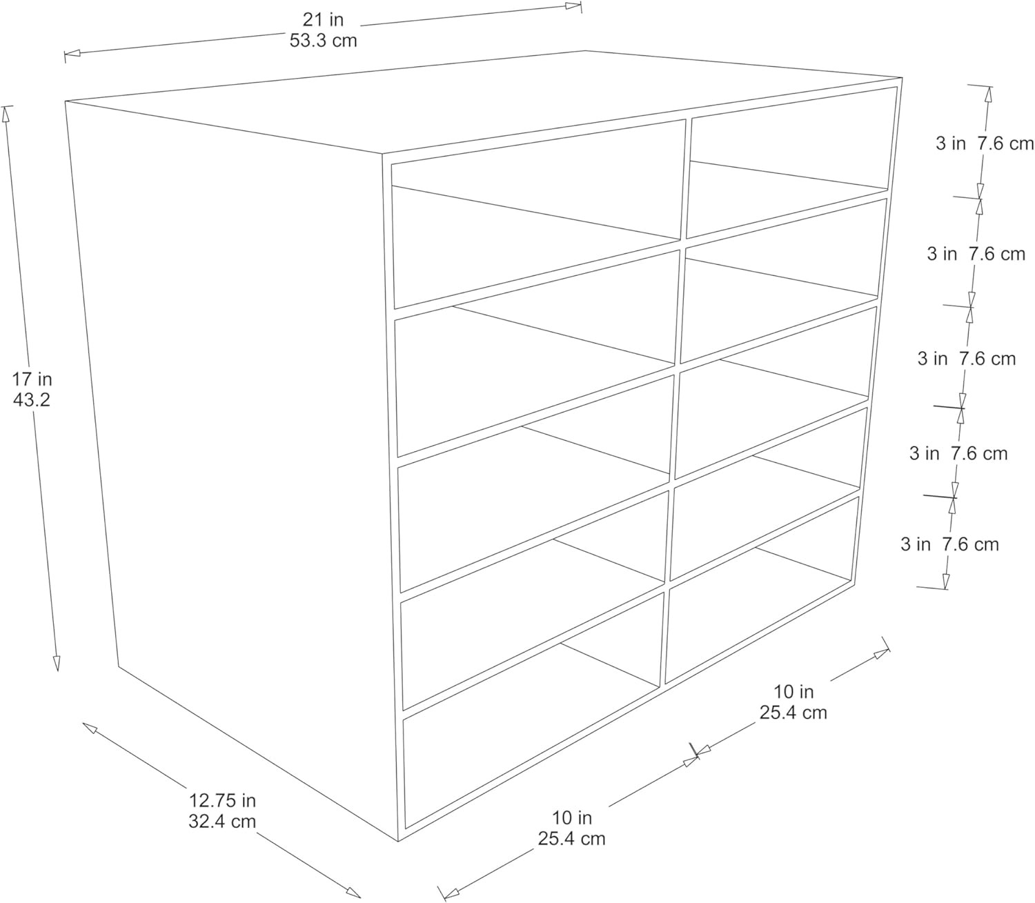 Organizer, 10-Shelf, Red, 17″ H X 21″ W X 12-7/8″D, 1 Unit