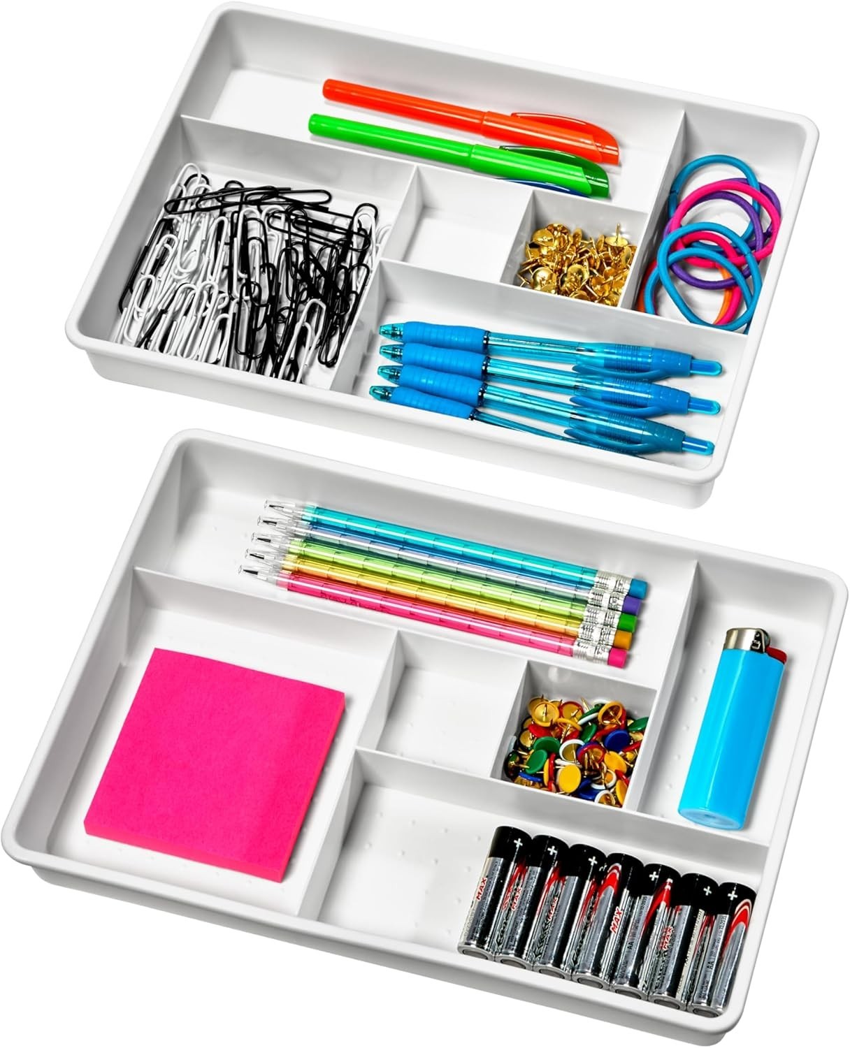 Set of 2 Plastic 6-Compartment Drawer Organizer Gadget Trays, Multipurpose St…
