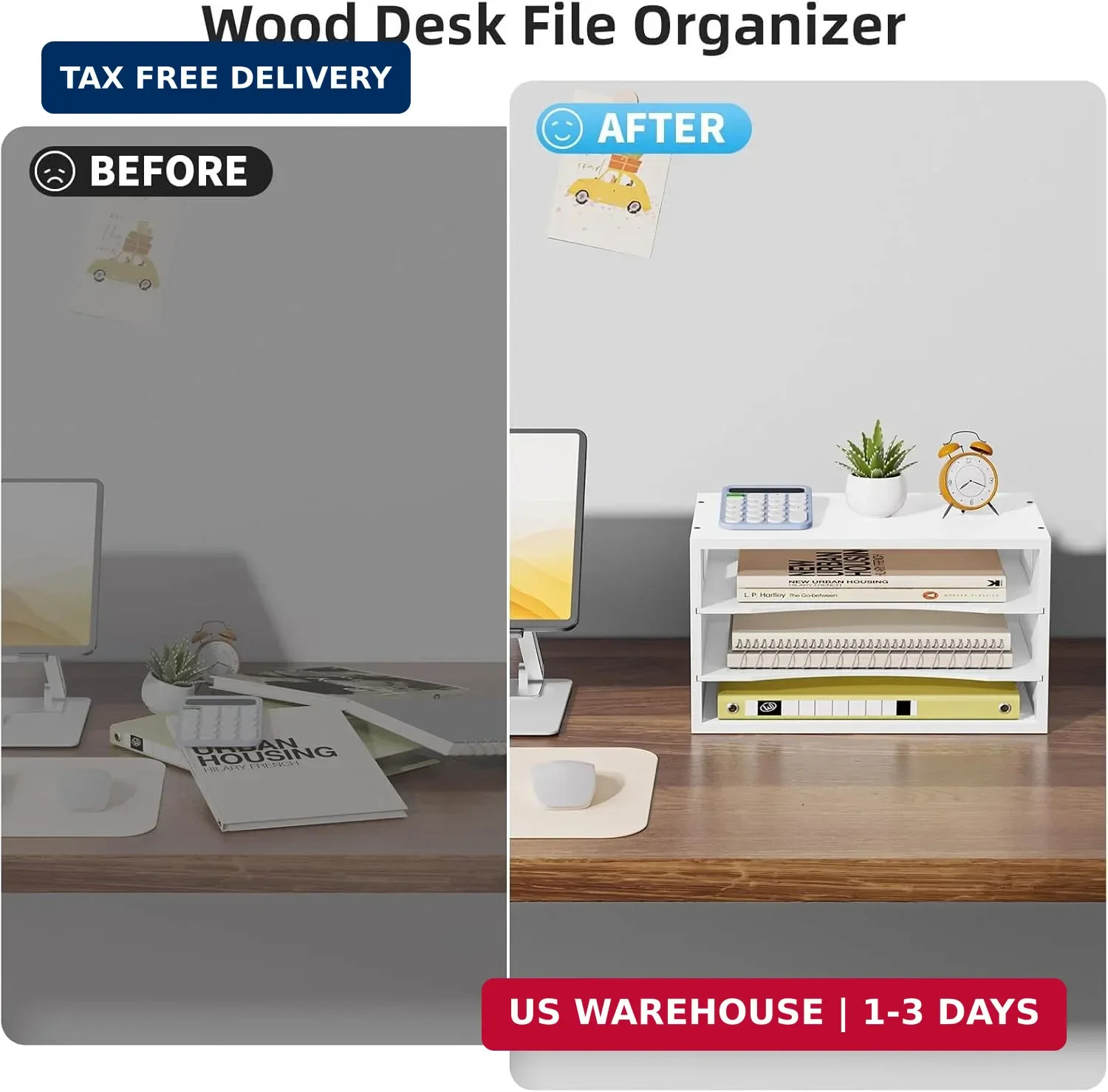 Marbrasse 3-Tier Wood Desk Organizer, Paper Letter Tray Organizer for Desk, Wood