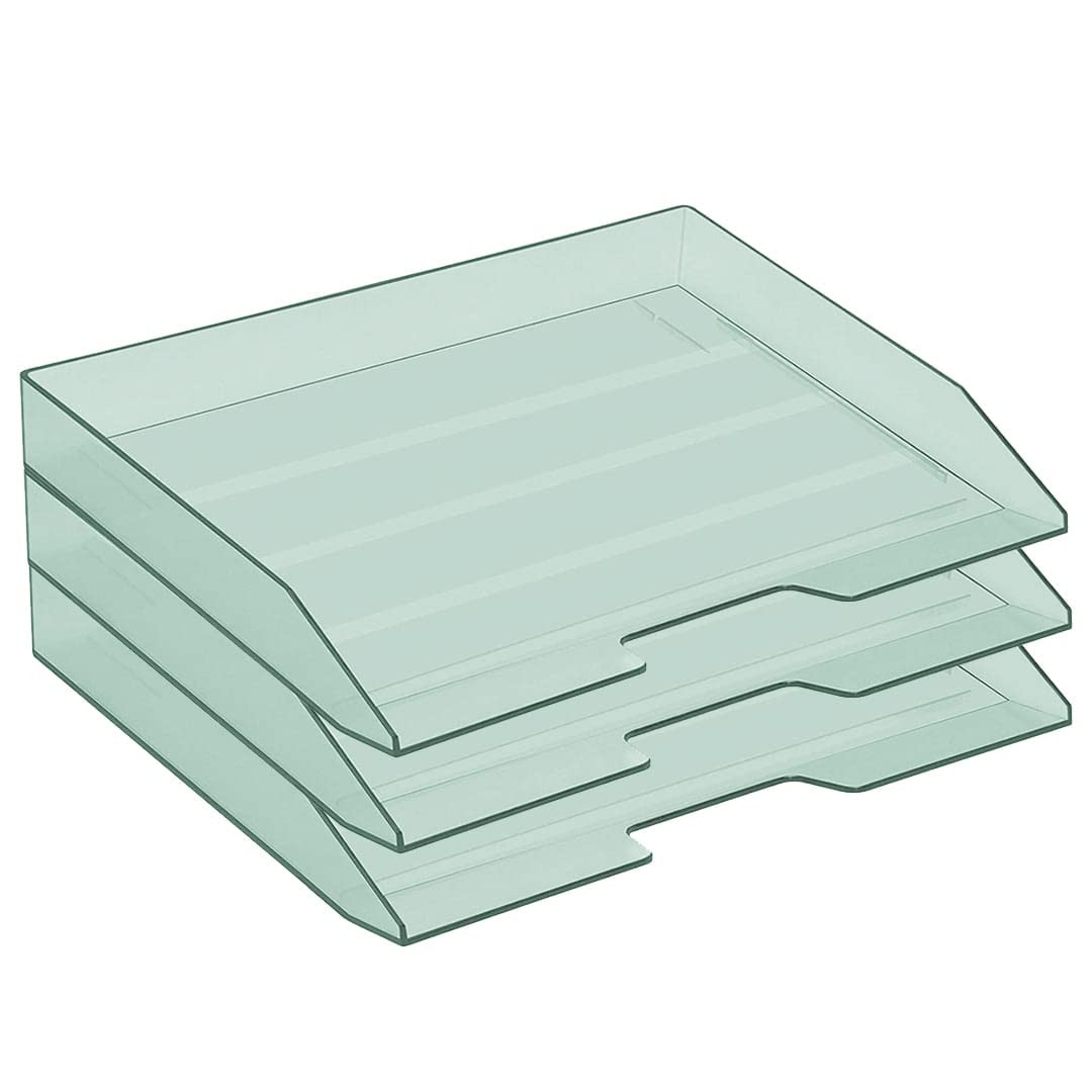 3Tier Paper Organizer Letter Tray Plastic Stackable Desk File Clear Green