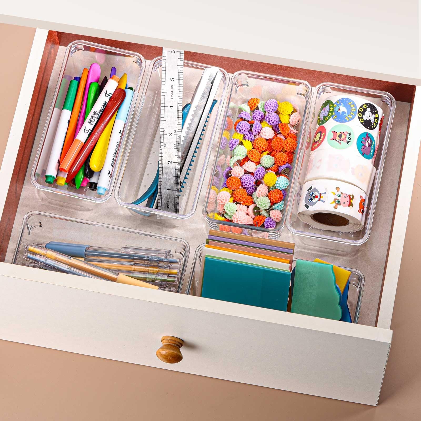 Ohlove 6Pcs Clear Plastic Drawer Organizers Tray 6″ x 3″ Storage 6″x3″,