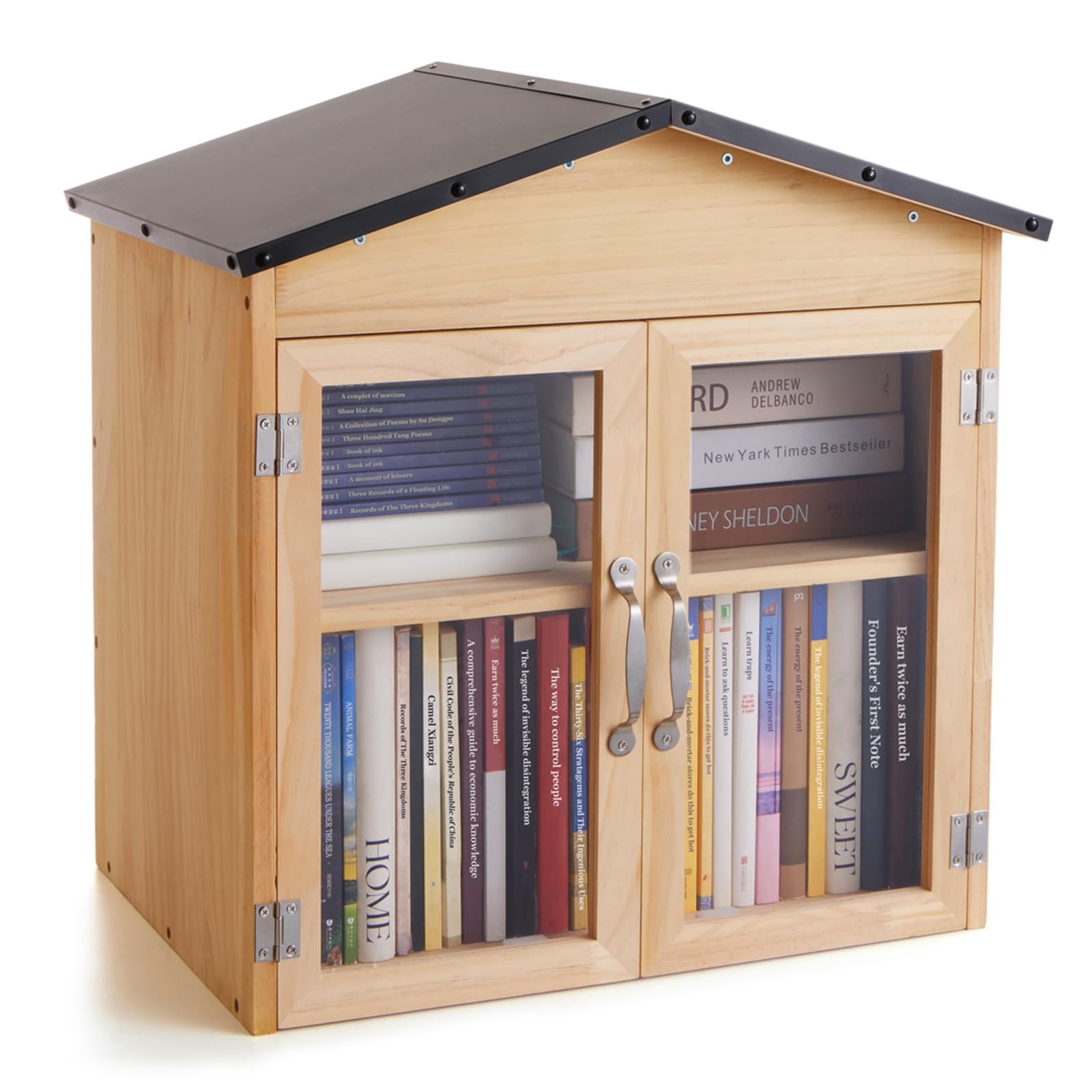 KERUYUNLA 2-Tier Indoor/Outdoor Little Library Book Exchange Box – Durable We…