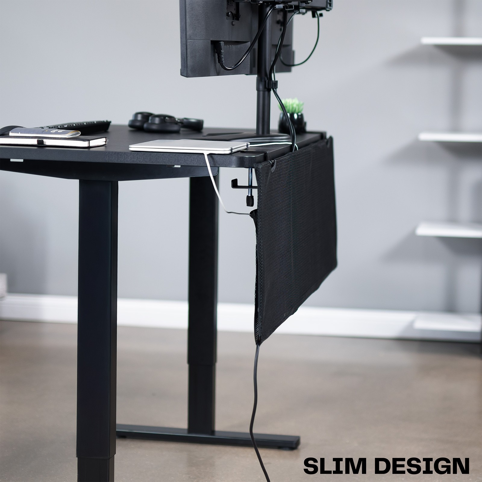 VIVO Black Clamp-on 48″ Privacy & Cable Management Sleeve Panel Kit for Desk