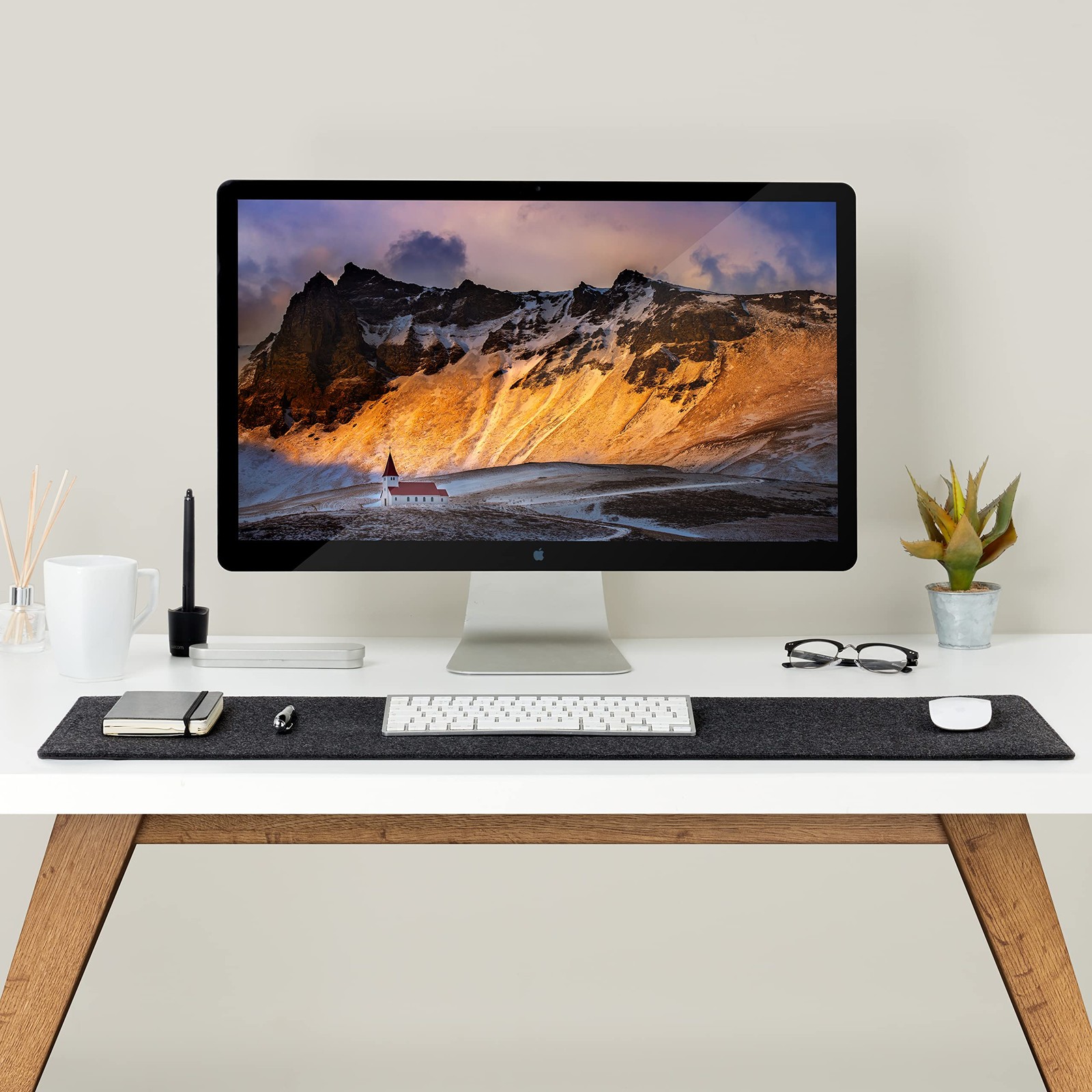 Wolvende Premium Felt Desk Mat | Medium 12″ x 36″ | 11.8″ x 35.4″, Dark Gray