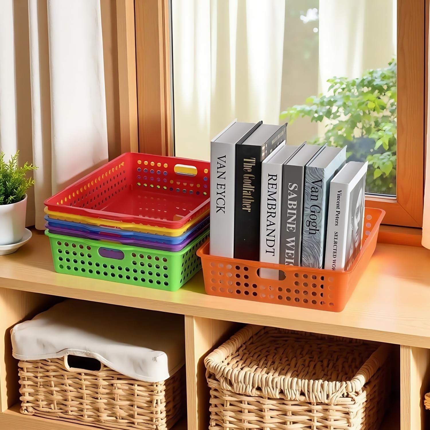 6 Pack Plastic Turn in Paper Trays for Classroom, Colorful Storage Bin Basket…