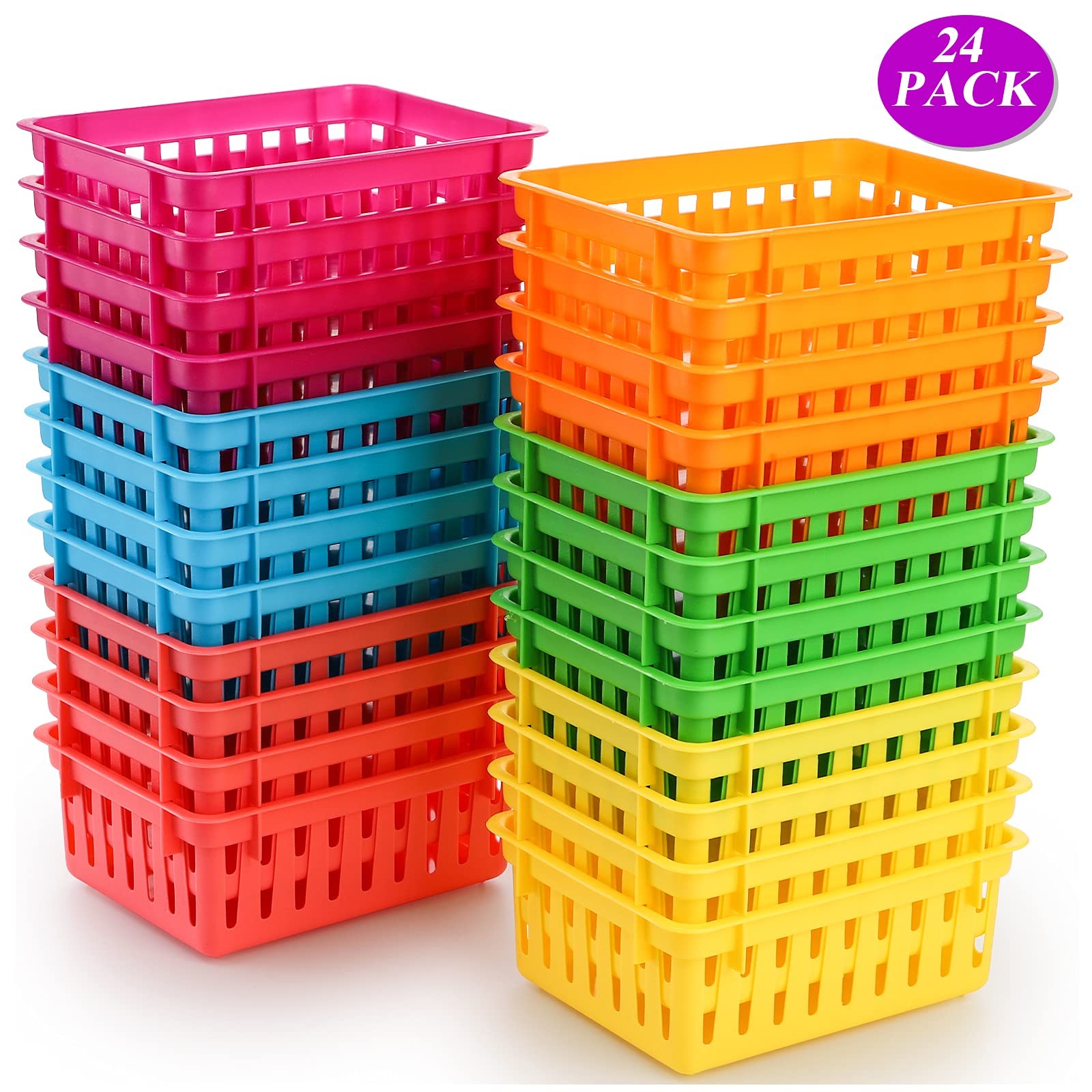 24 Pack Classroom Storage Baskets, Small Plastic Baskets for Organizing, Colo…