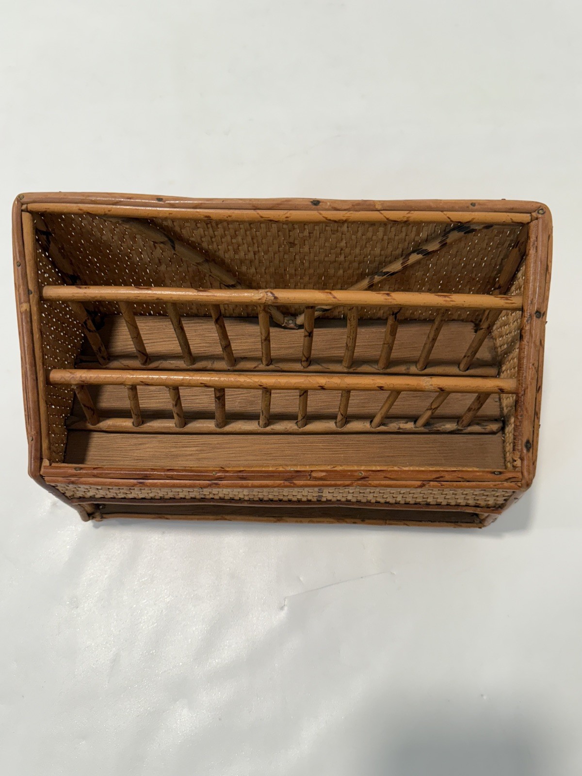 VTG Rattan Desk Organizer Letter Tray Bamboo Wicker Boho Hollywood Regency