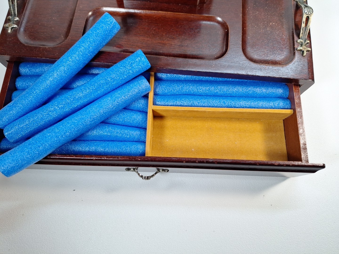 Vintage Wooden Desk Organizer With Metal Handle & Compartment/Drawer