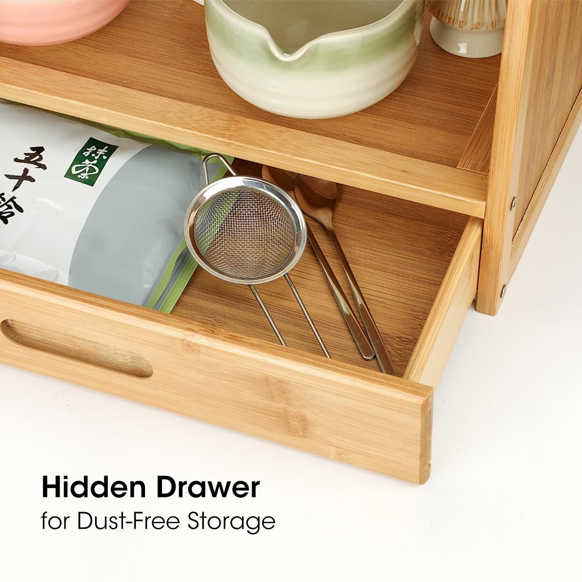 AIEVE Matcha Station Organizer, 15.7 inches x 7.9 x 15.3 inches, Brown
