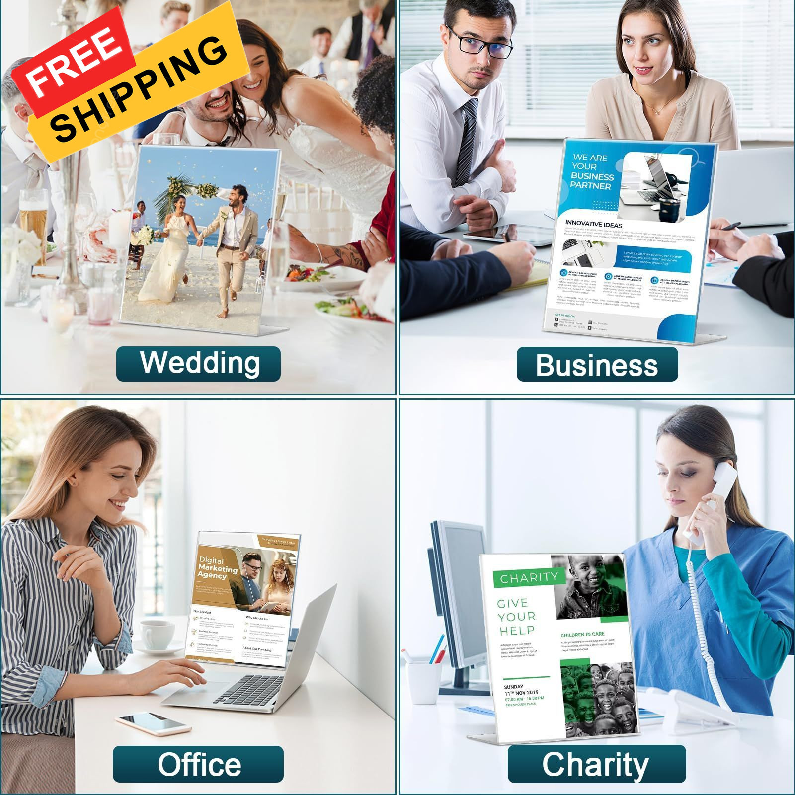12 Pack Acrylic Sign Holder 12 Pack-L Shape-8.5X11, 12 Shape-8.5X11