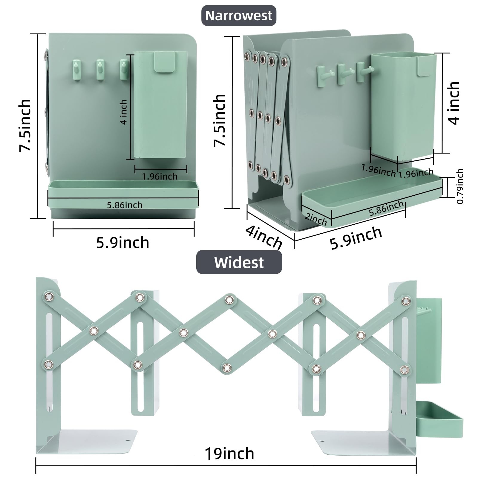 ALKALO Adjustable Bookends, 19″ Metal Book Ends for Heavy Books, 2 Green