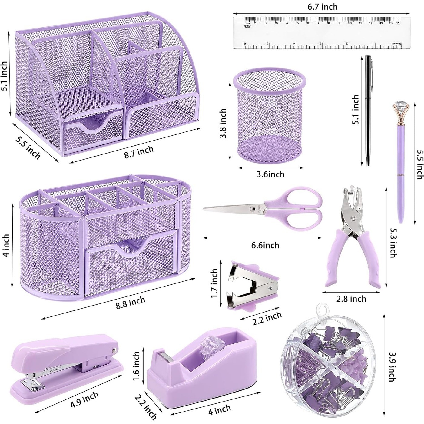 17 in 1 Purple Desk Organizers and Accessories Set, 3 Office Desk Supplies