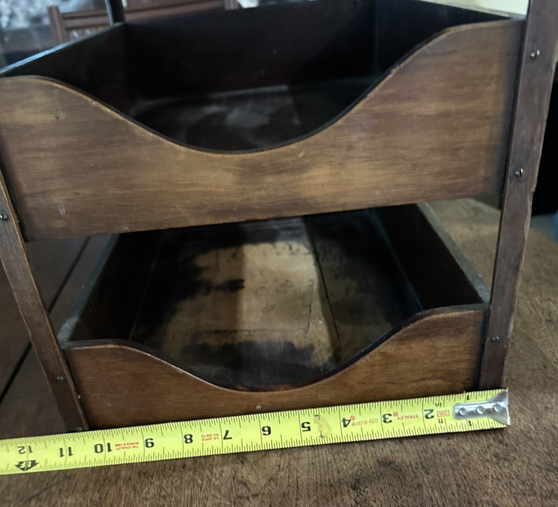 Antique Desk Top Letter Tray File Holder Wooden 3 Tier