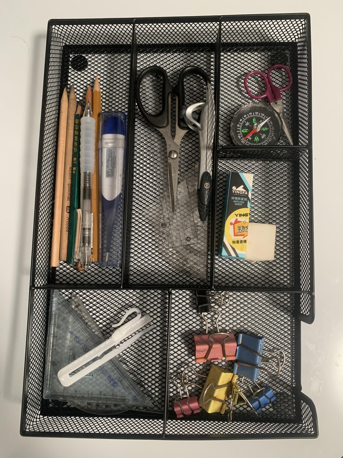 Black Mesh Desk Drawer Organizer Tray 6 Compartment 12.6×8.27×1.57 Inch