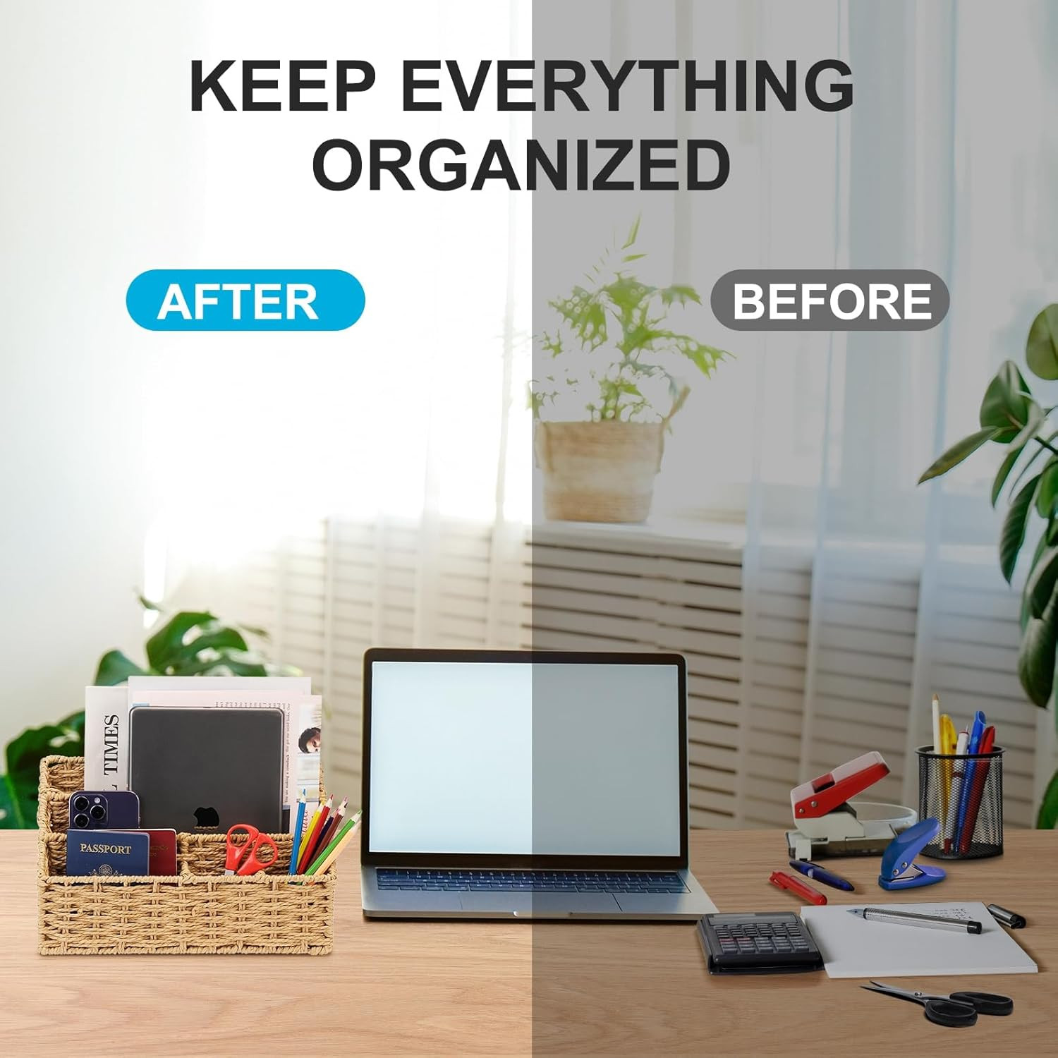 Woven Mail Organizer for Desk Countertop, Desktop Mail Holder Sorter Storage
