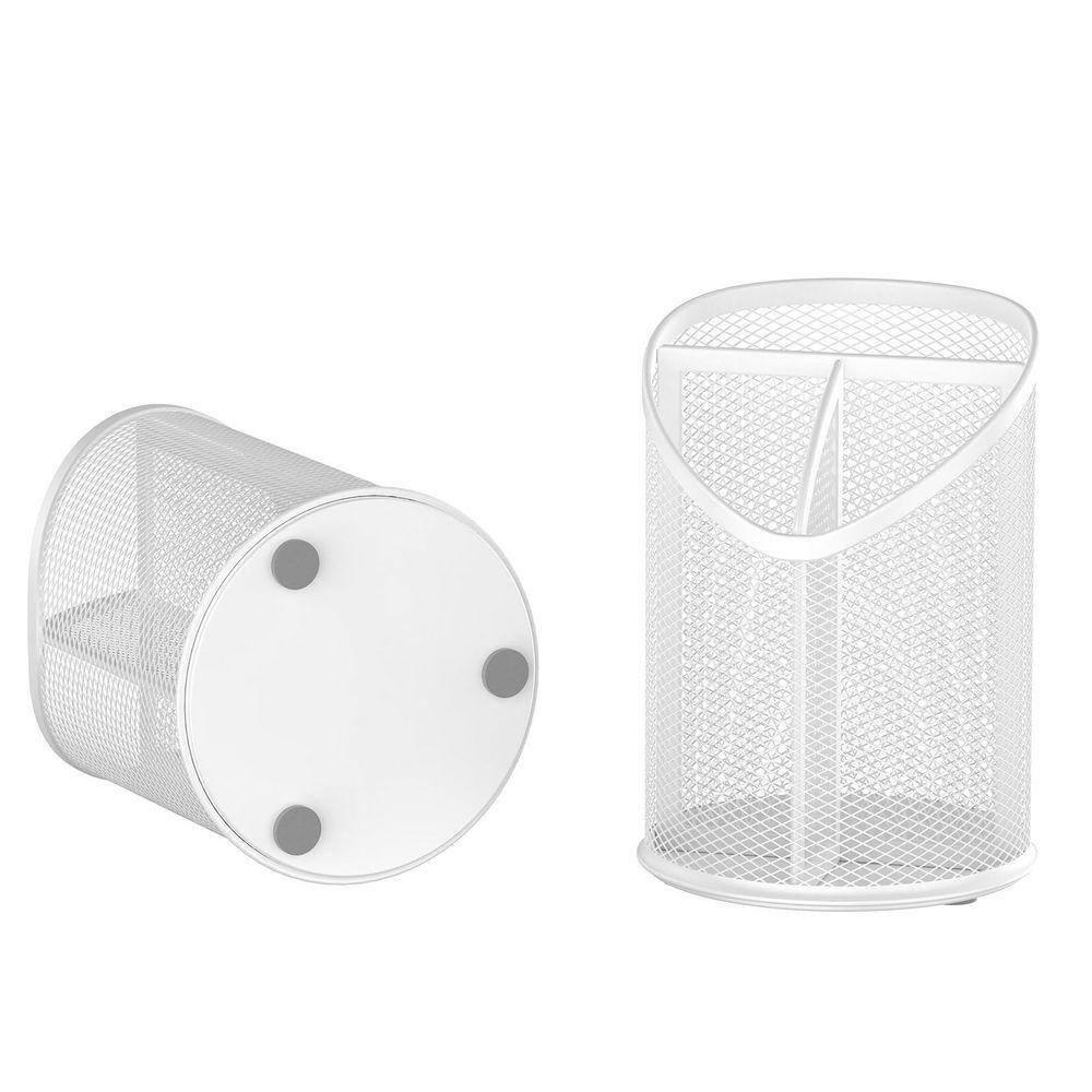 2 Pack White Metal Mesh Pen Holder Organizer with Sturdy Construction and Space-