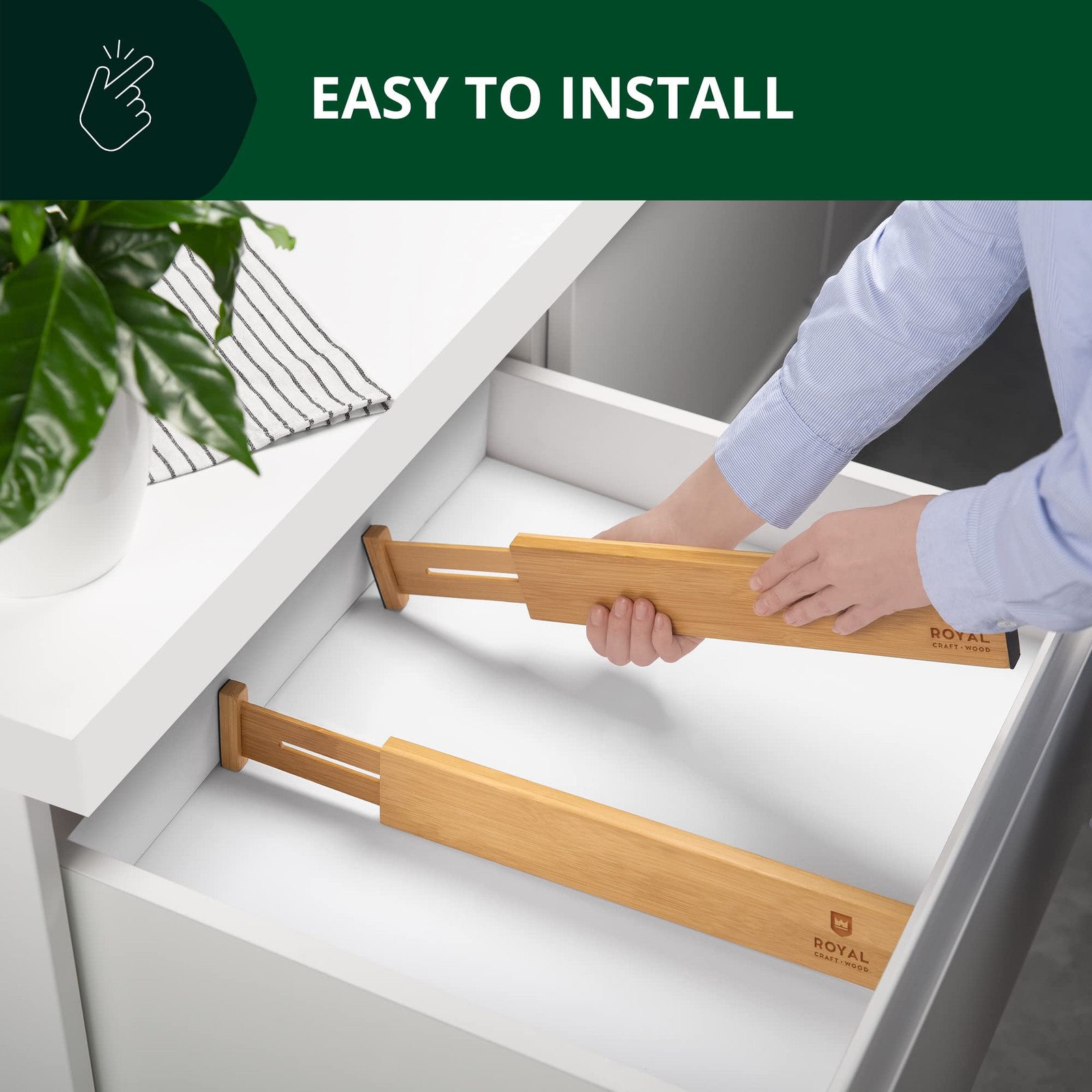 Bamboo Drawer Dividers Organizers, Adjustable Large (up to 22″), Natural