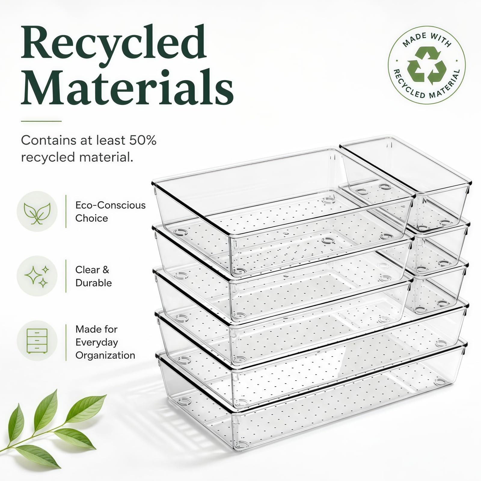 8 Pack Large Clear Plastic Drawer Organizer Bins – Acrylic Bathroom Drawer Or…