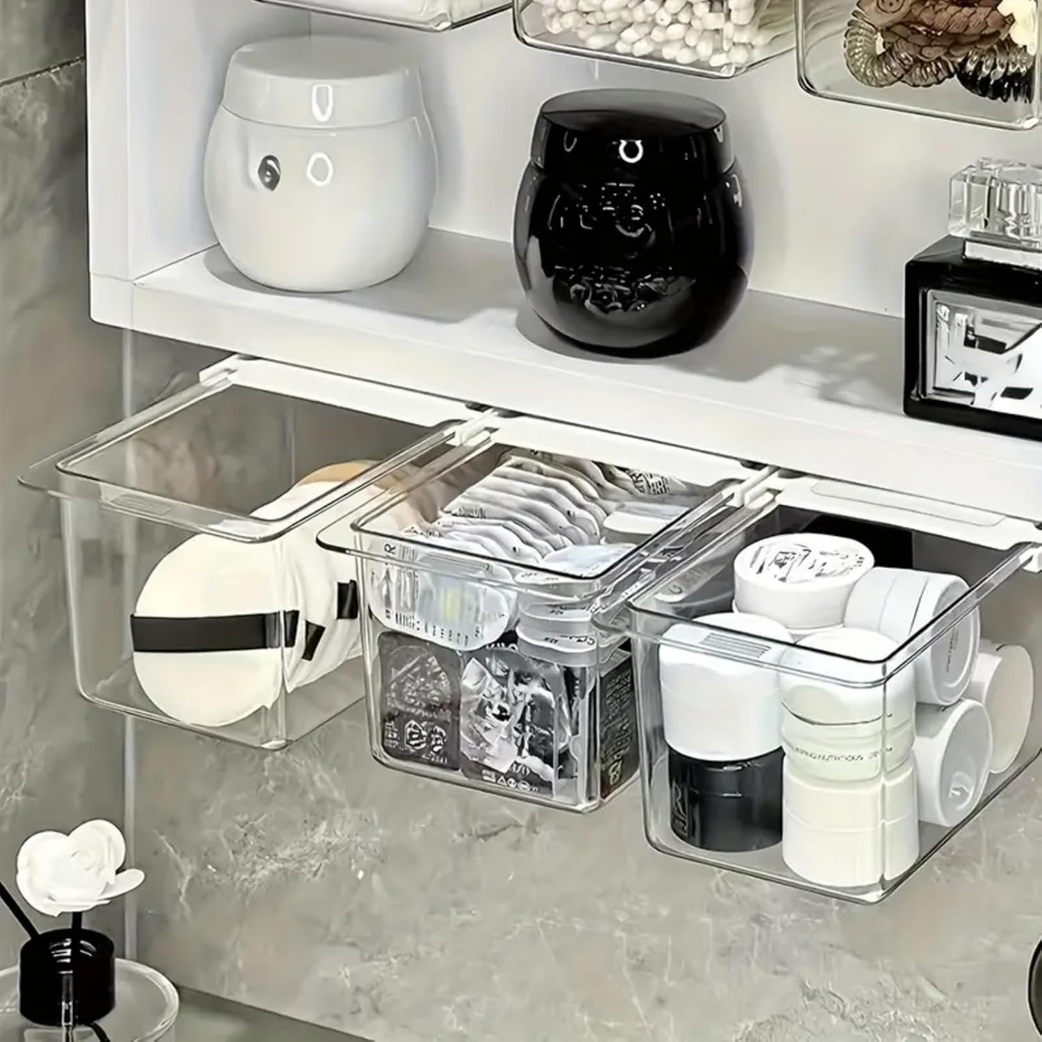 Under Desk Drawer Organizer, with Self-Adhesive Hidden Slide Out Tray Transparen