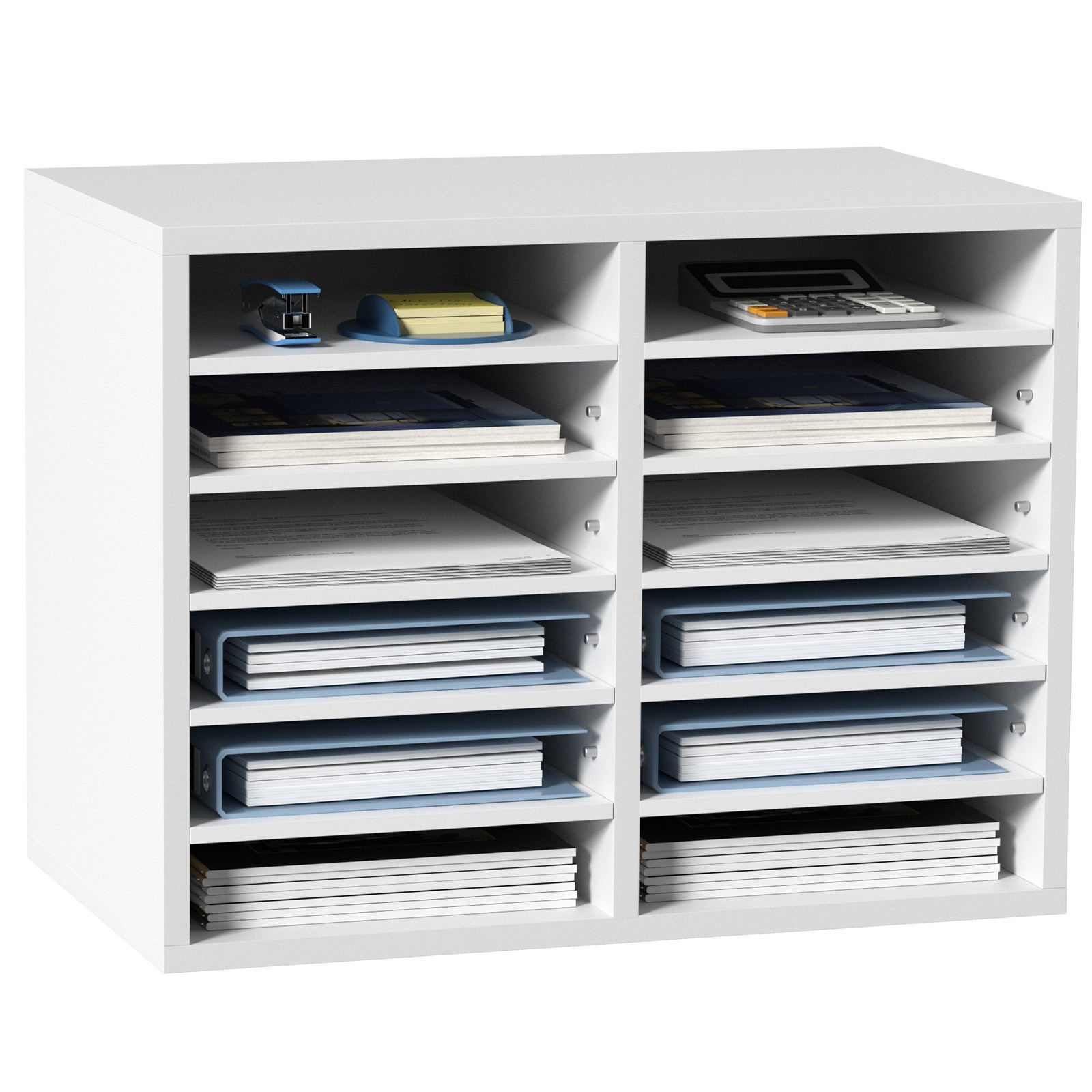 Uimoso Wood Literature Organizer Adjustable File Sorter 12 Compartments White