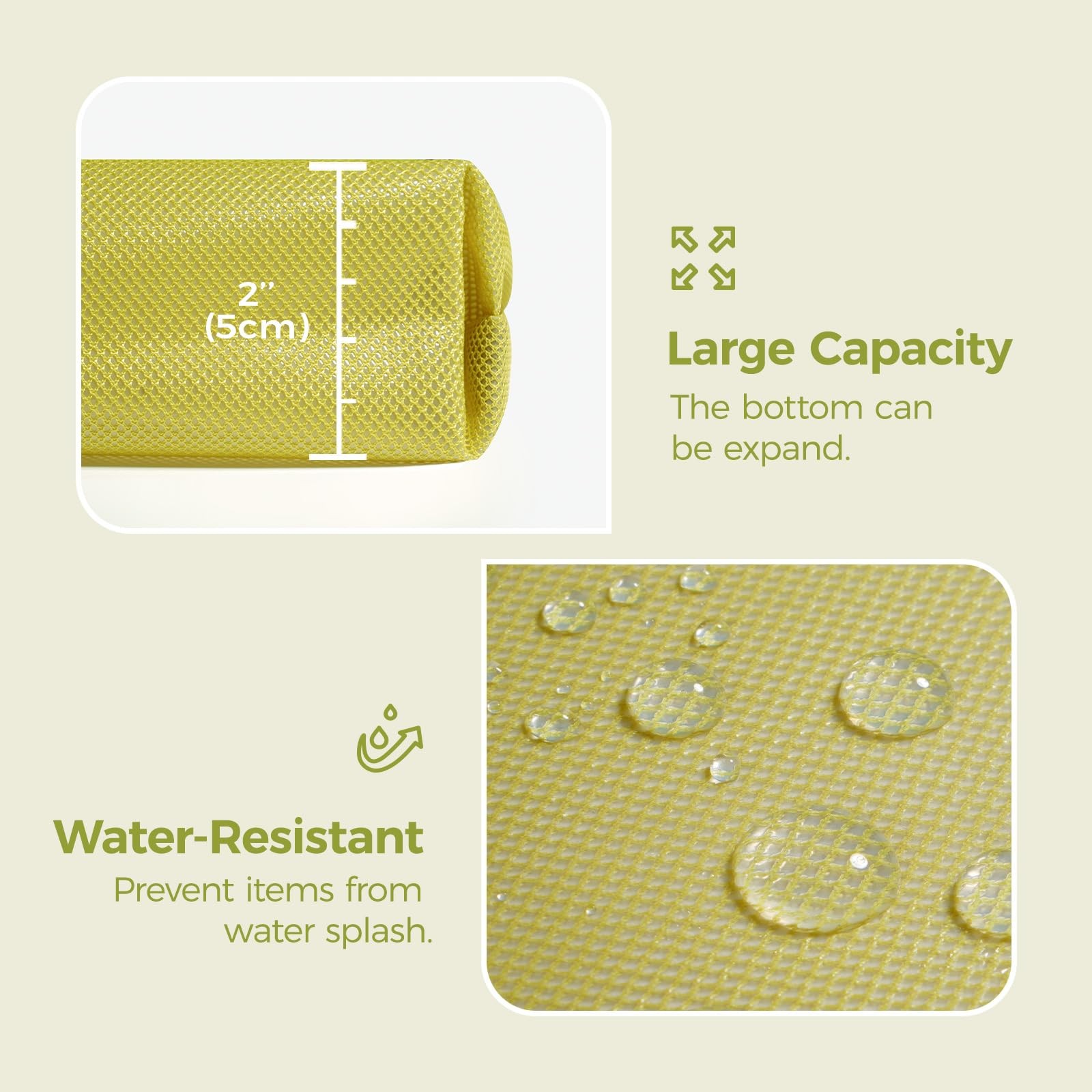Large Green Water-resistant Material Mesh Zipper Pouch Bag for Storage Travel