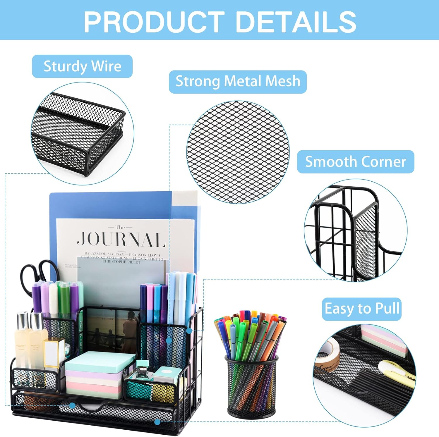 Desk Organizers Caddy and Accessories with 7 Compartments + Pen Holder / 72 Clip