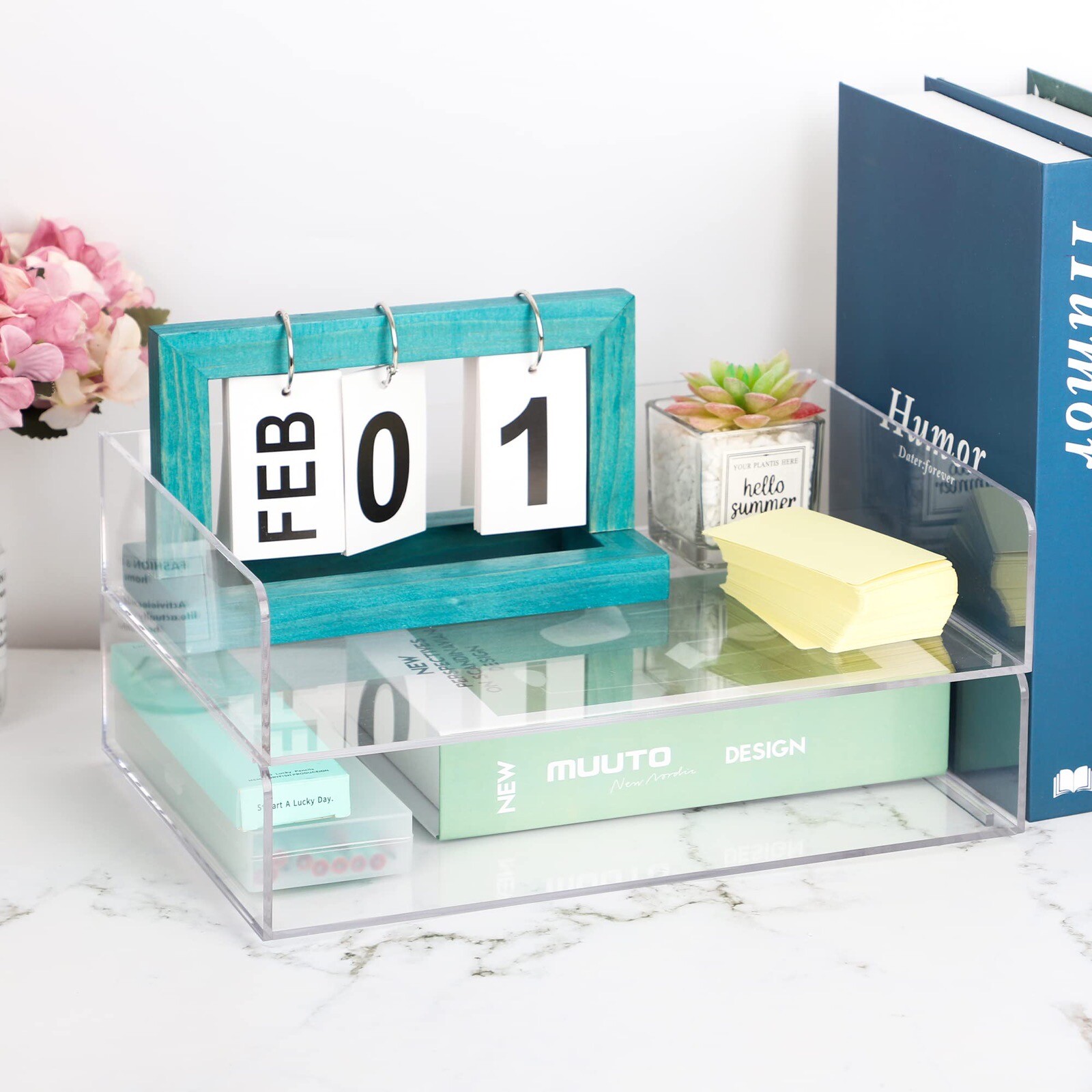 Acrylic Stackable Letter Tray Office Desk Organizer Clear Paper Tray 2-Pack