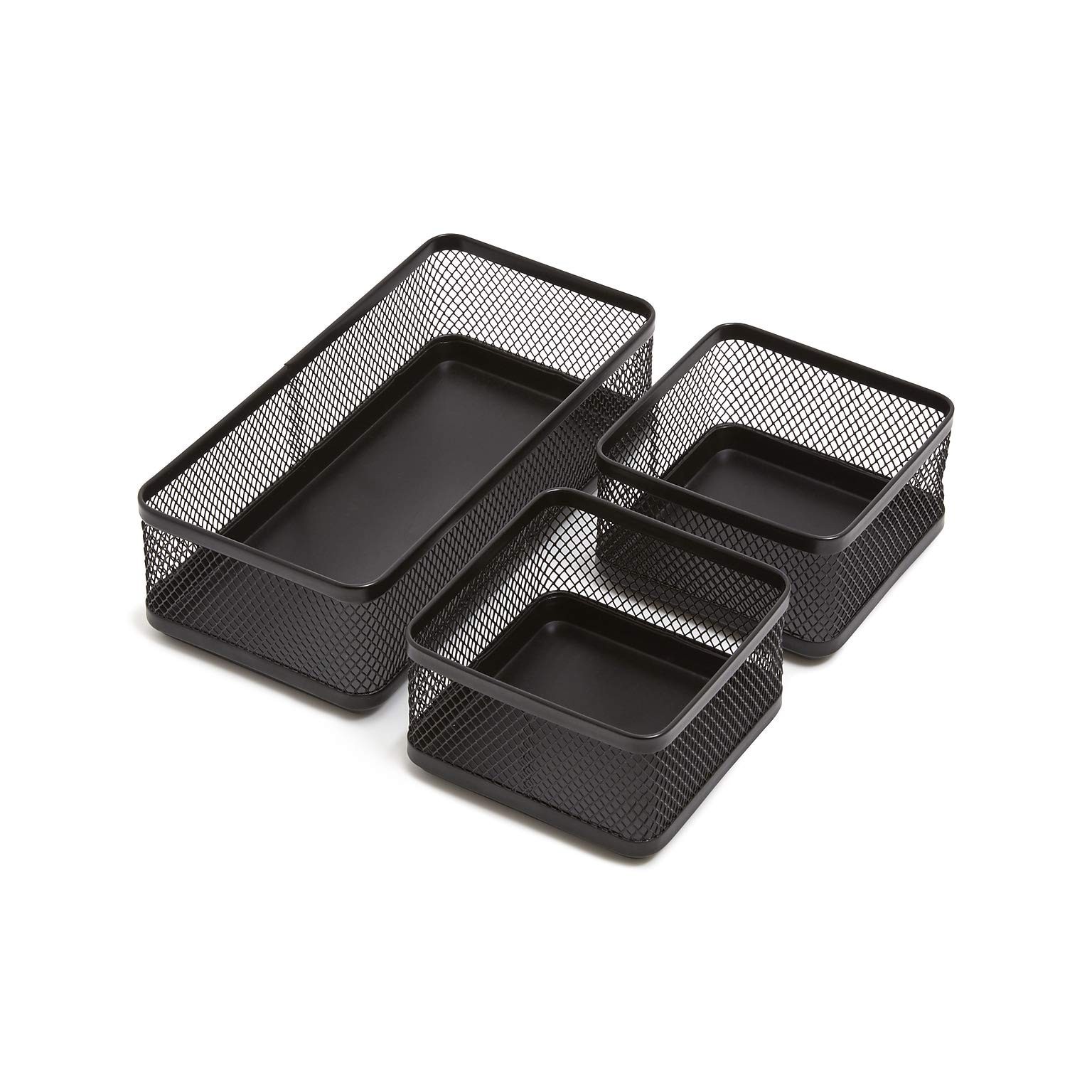 Stackable Mesh Desk Drawer Organizer Tray – 3 Compartment, Matte Black Storage S