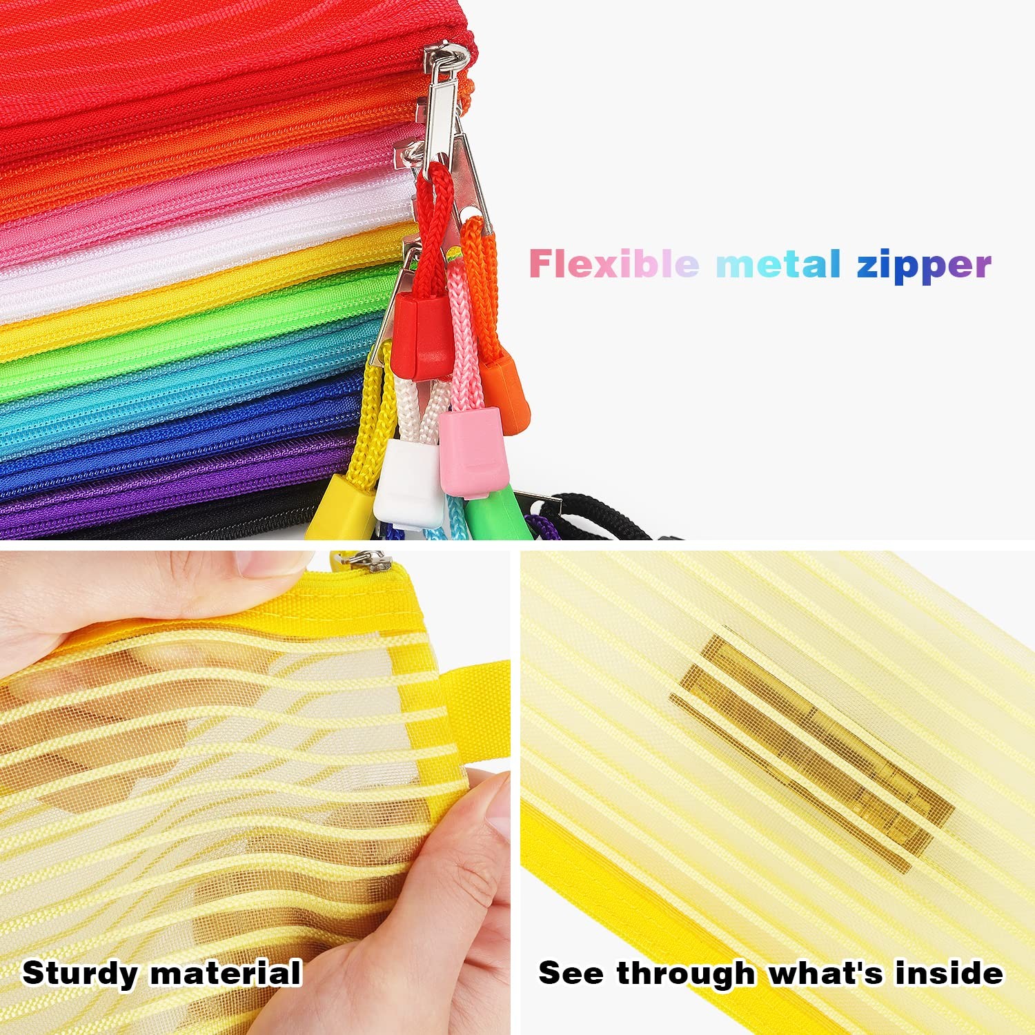 10 Pack Zipper Mesh Pouch Pencil Pouch Multicolor Pen Bag Multipurpose for Of…