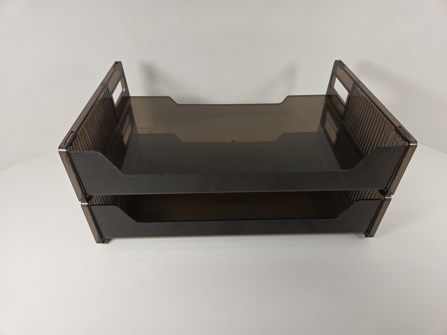 Lot Vtg Eldon (2) Rubbermaid (2) Stacking Plastic Letter Paper Tray Blk/Smoke