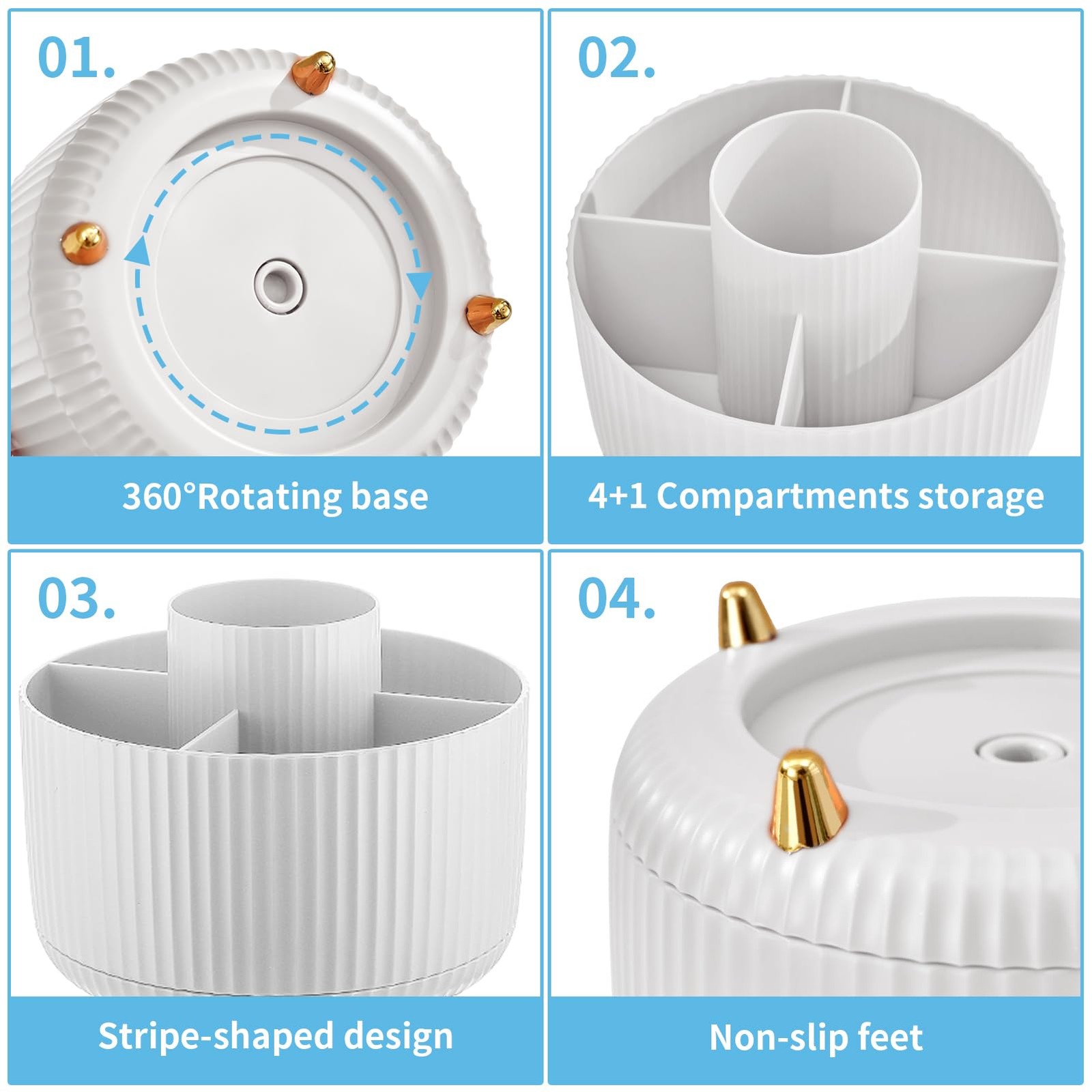 Marbrasse Desk Organizer, 360-Degree Rotating Pen Holder, White
