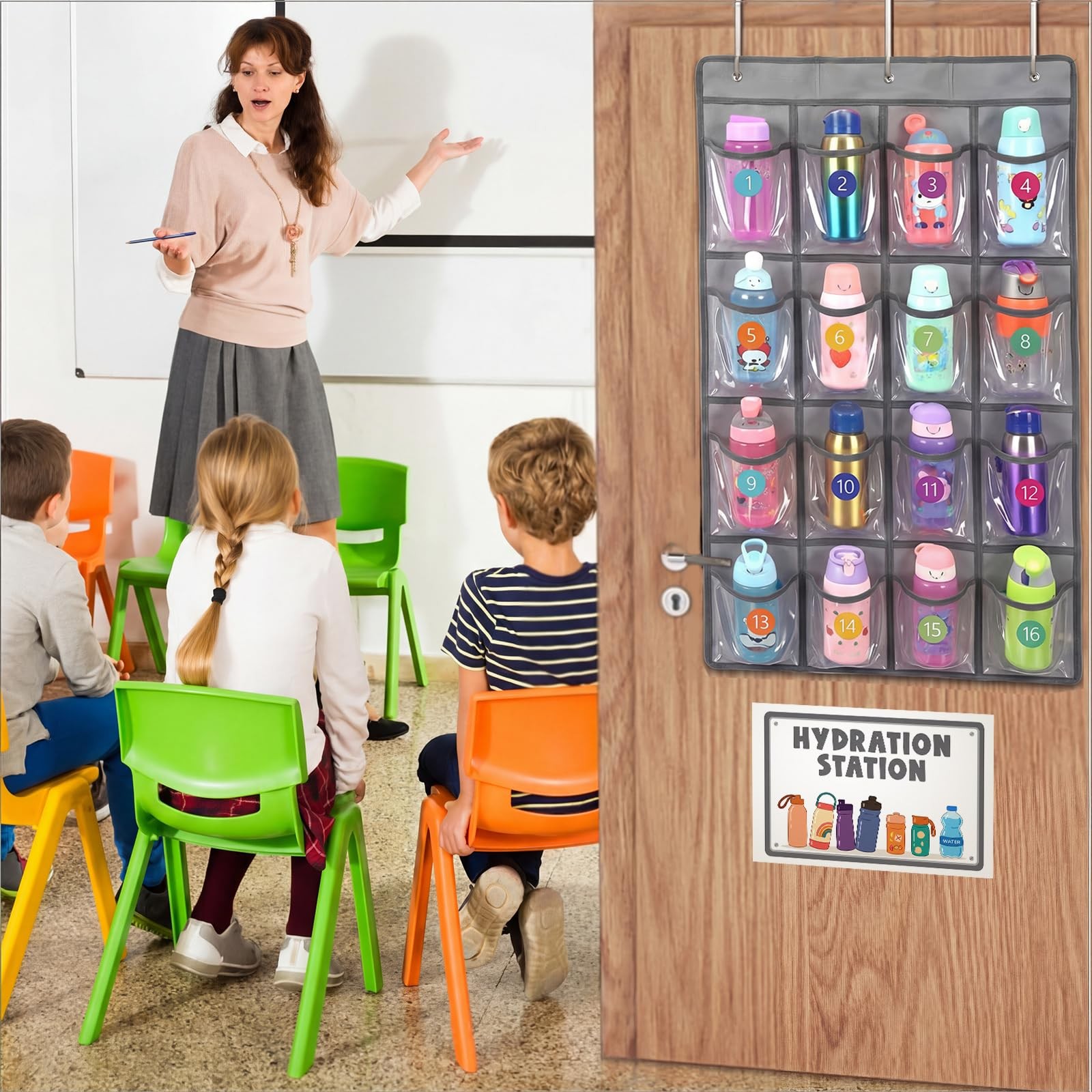 2 Pcs Water Bottle Organizer for Classroom 32 Holders over the Door Storage R…
