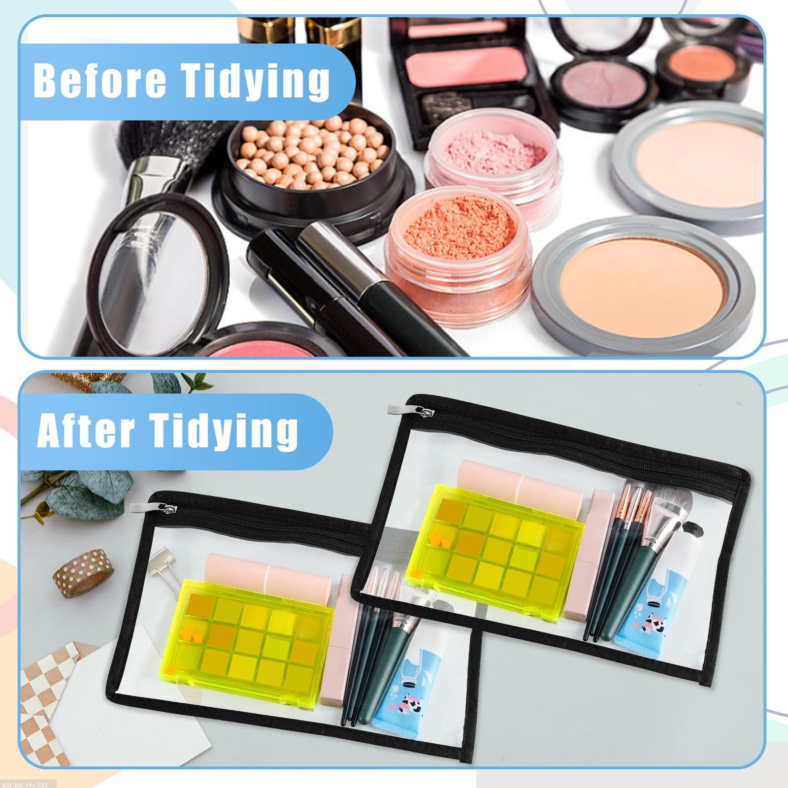 Clear PVC Zipper Pouches Waterproof Makeup Pencil Document File 7×11.4 In 8 PCS
