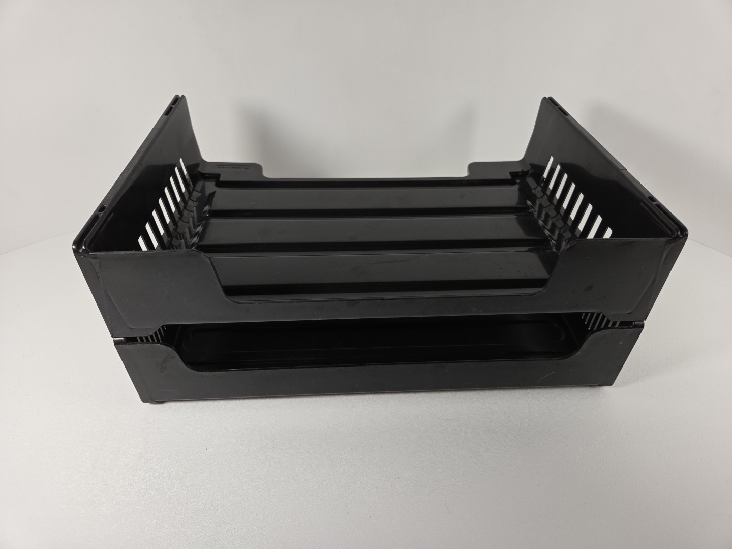 Lot Vtg Eldon (2) Rubbermaid (2) Stacking Plastic Letter Paper Tray Blk/Smoke