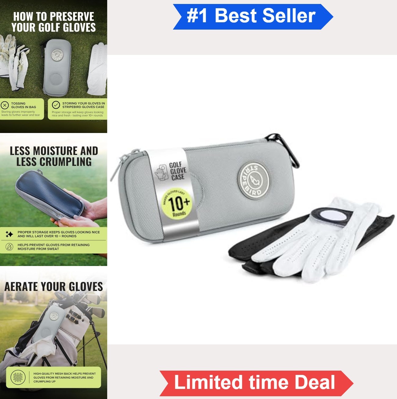 Golf Gloves Case Cool Gray Nylon Mesh Zipper Pouch Storage for 6 Gloves