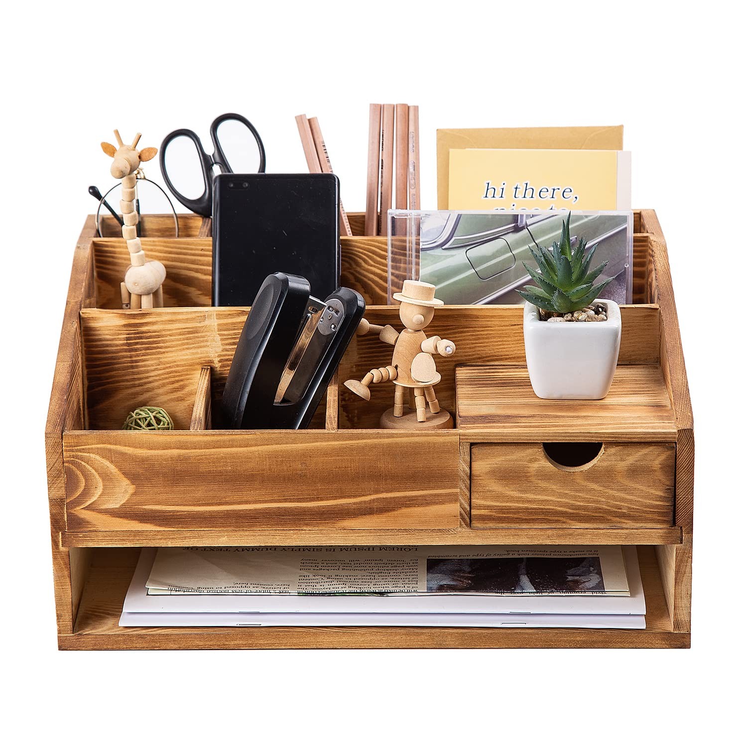Wood Desk Drawer Organizers File Pen Holder Decor Baked Color