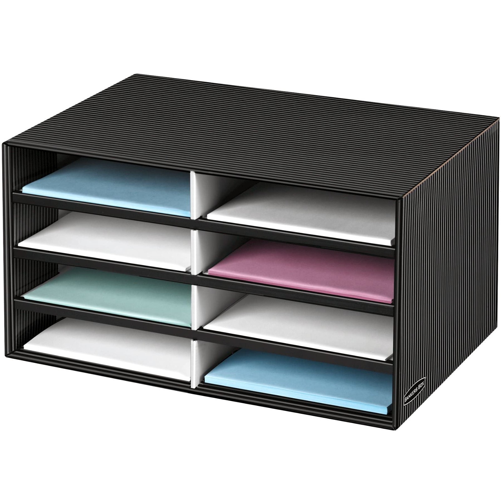 Decorative Eight Compartment Literature Sorter – Letter Size, Black/Gray Organiz