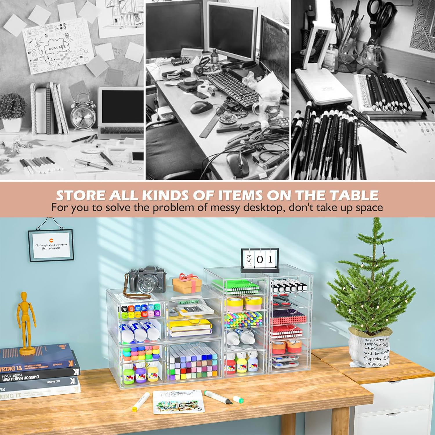 Desk Organizers and Accessories with 22 Drawers, 4 Pack Office Desktop Drawers,
