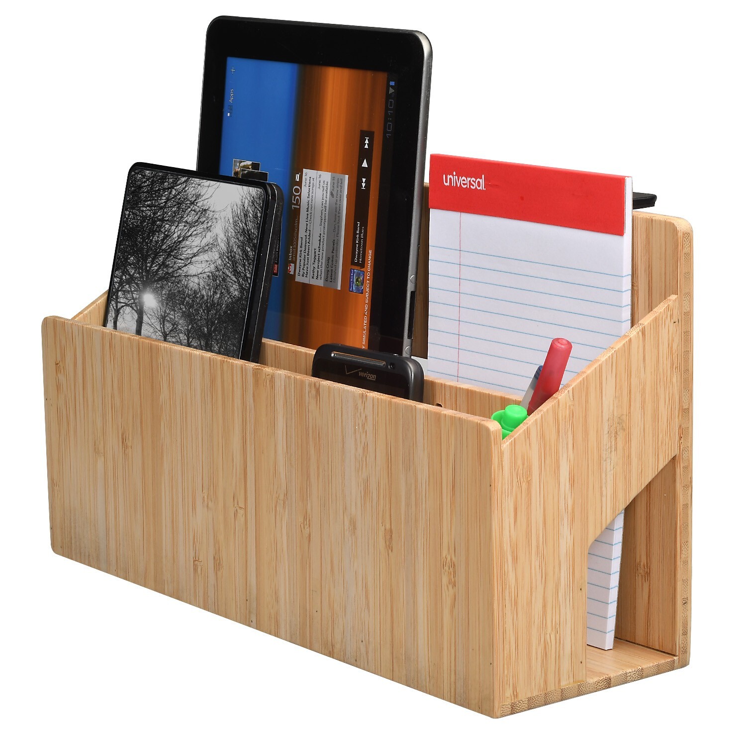 MobileVision Bamboo Side Desk or Table Organizer with C-Clamp Mount on Rear For