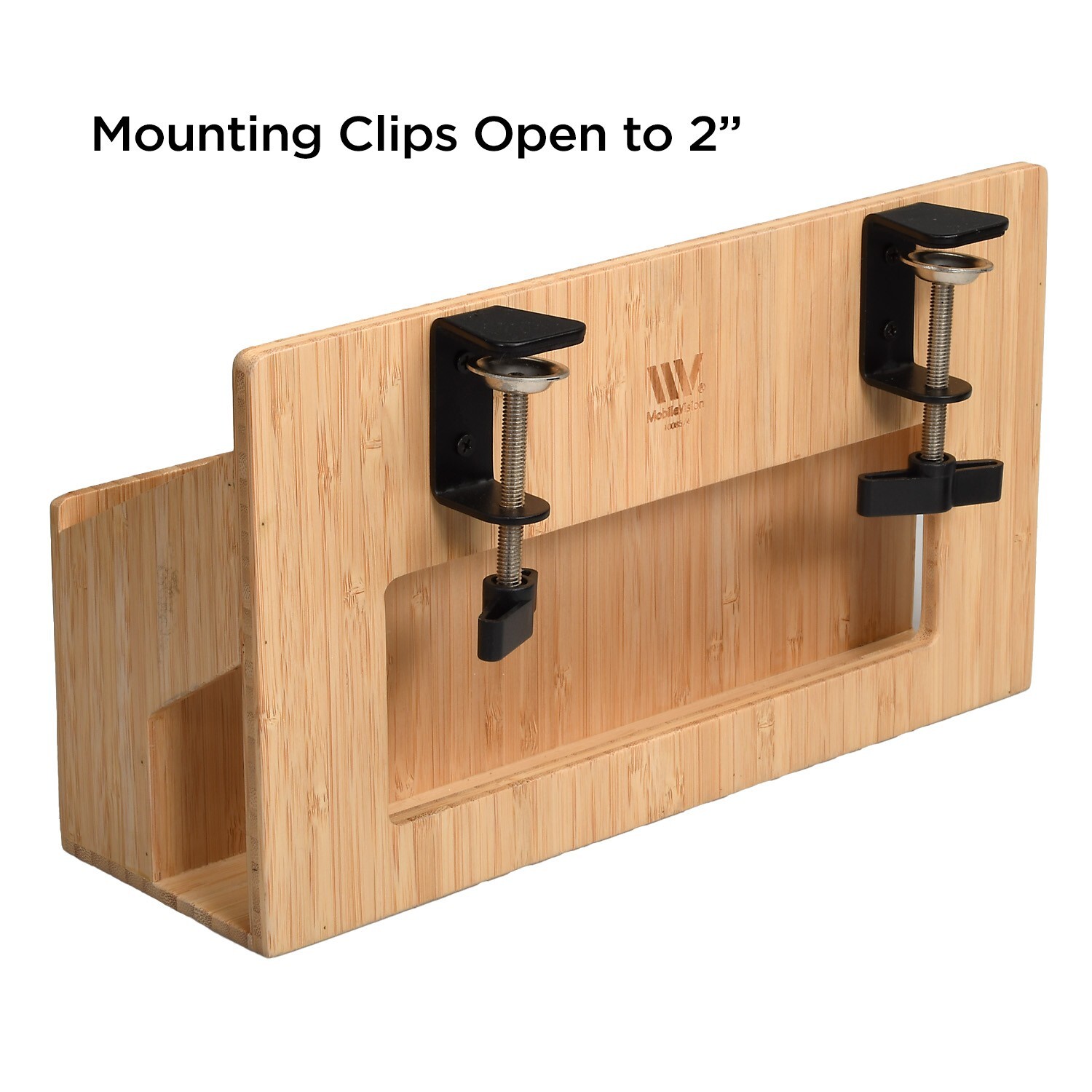 MobileVision Bamboo Side Desk or Table Organizer with C-Clamp Mount on Rear For