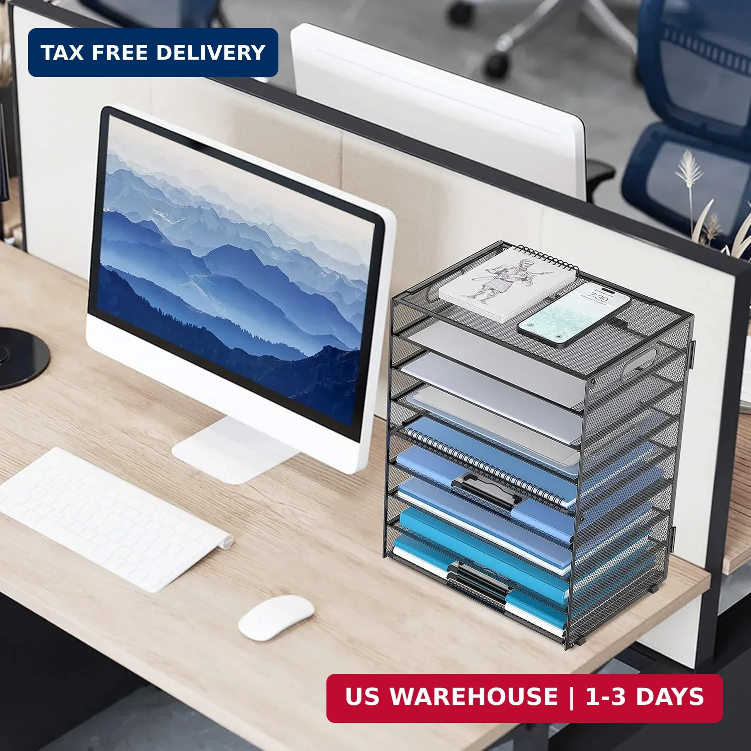 DALTACK 9-Tier Paper Organizer for Desk, Mesh Letter Tray Desk Organizer with Ha