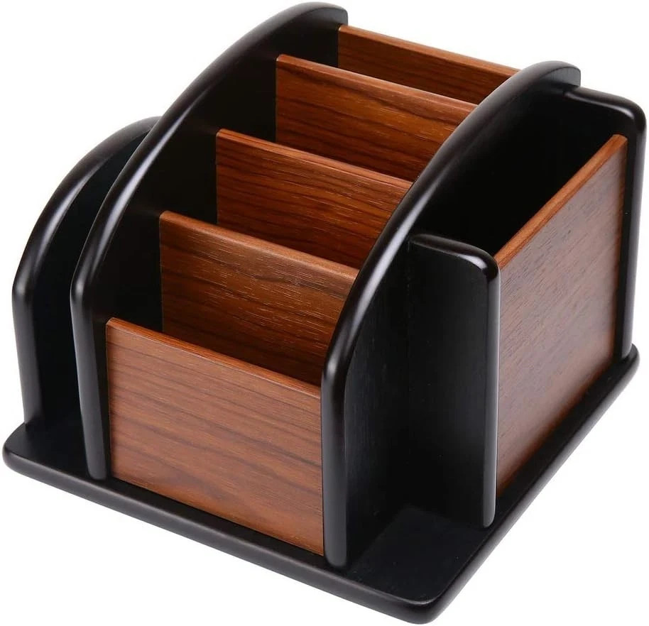 Wooden Desk Organizer, Desktop Office Supplies Storage Remote Control Caddy H…