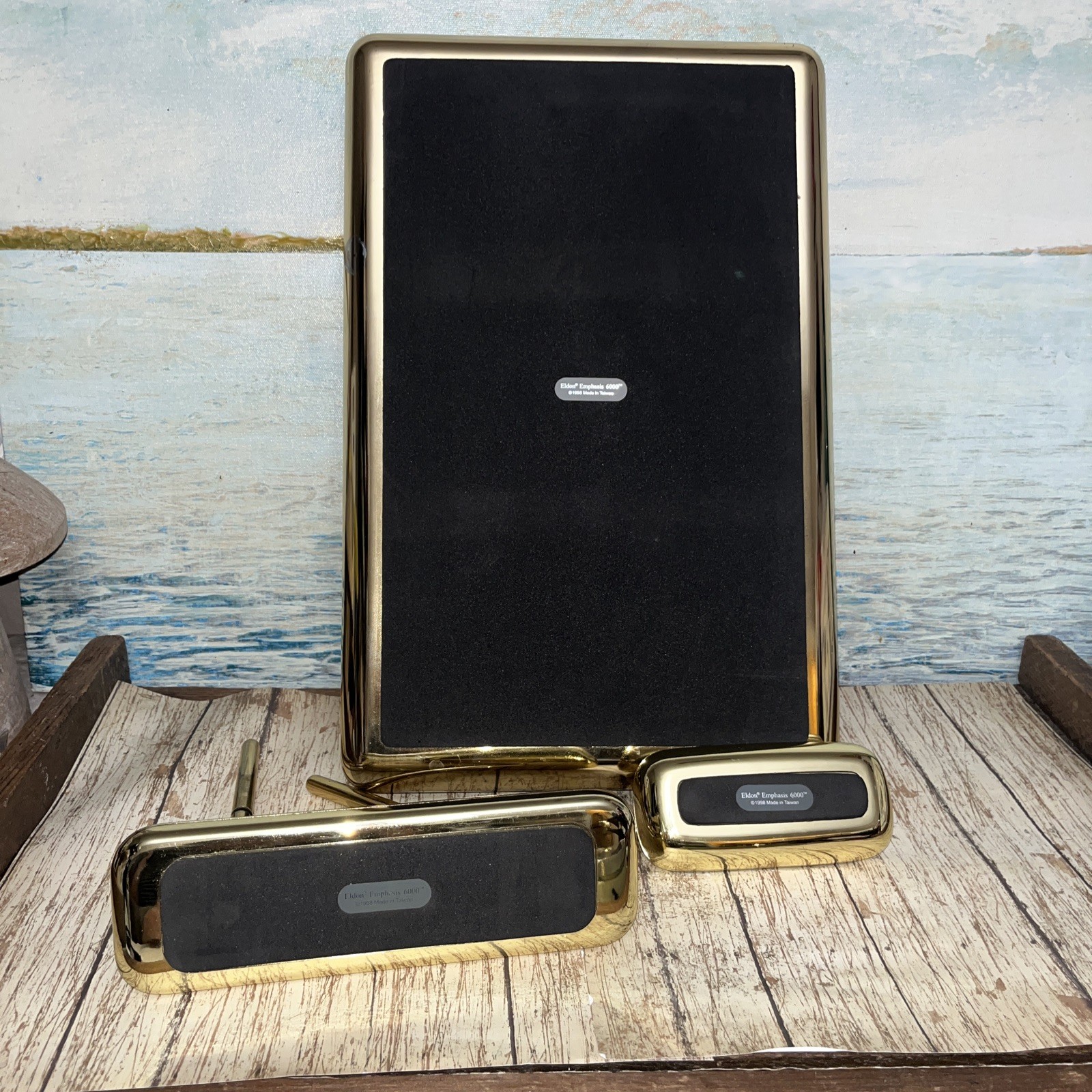Eldon Emphasis 6000 Office VTG Gold ToneNote Pad Tray Paperclip & PenHolder 1998